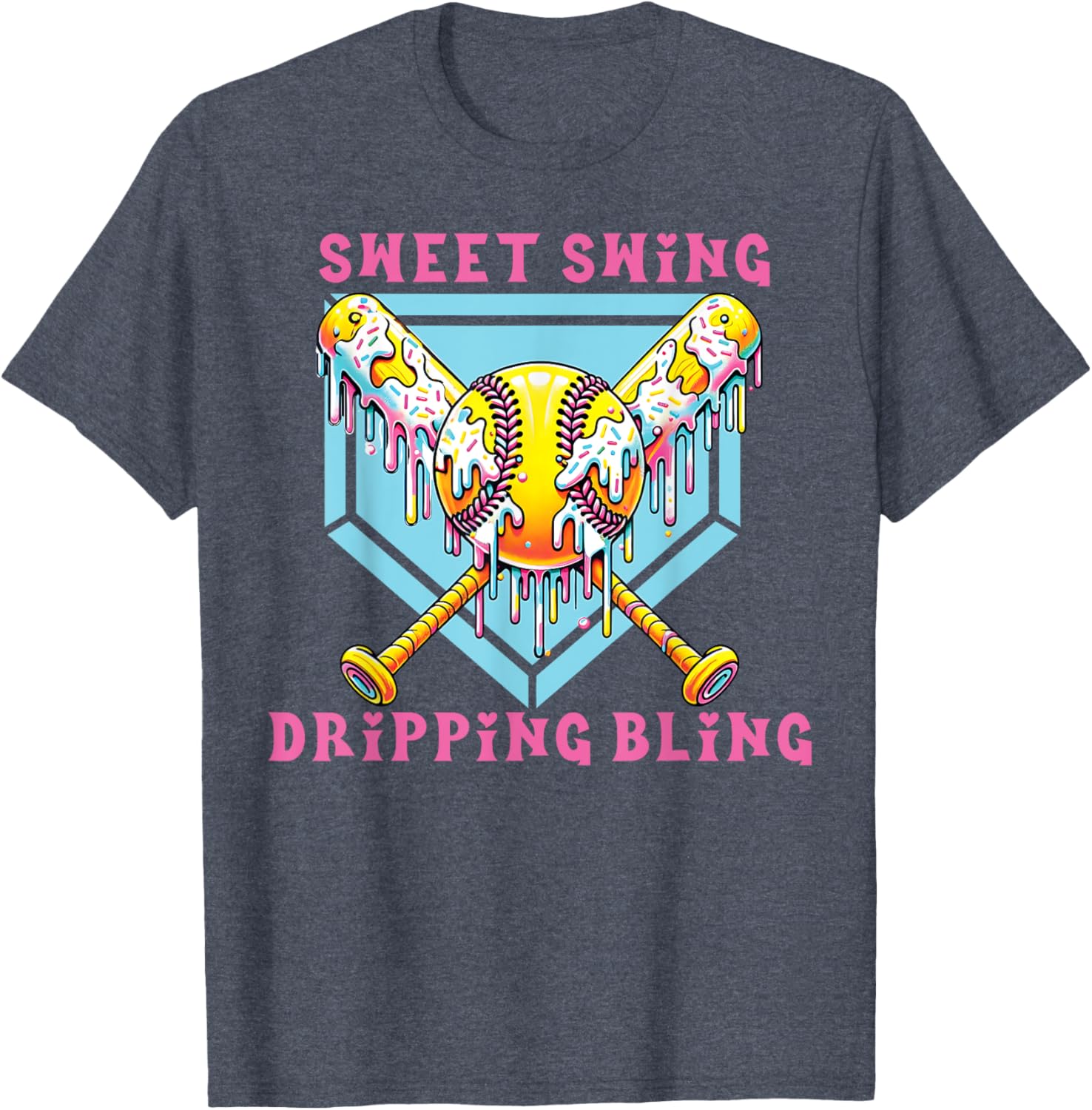 Sweet Swing Dripping Bling Softball Ice Cream Tee for Fun Play Days - 15