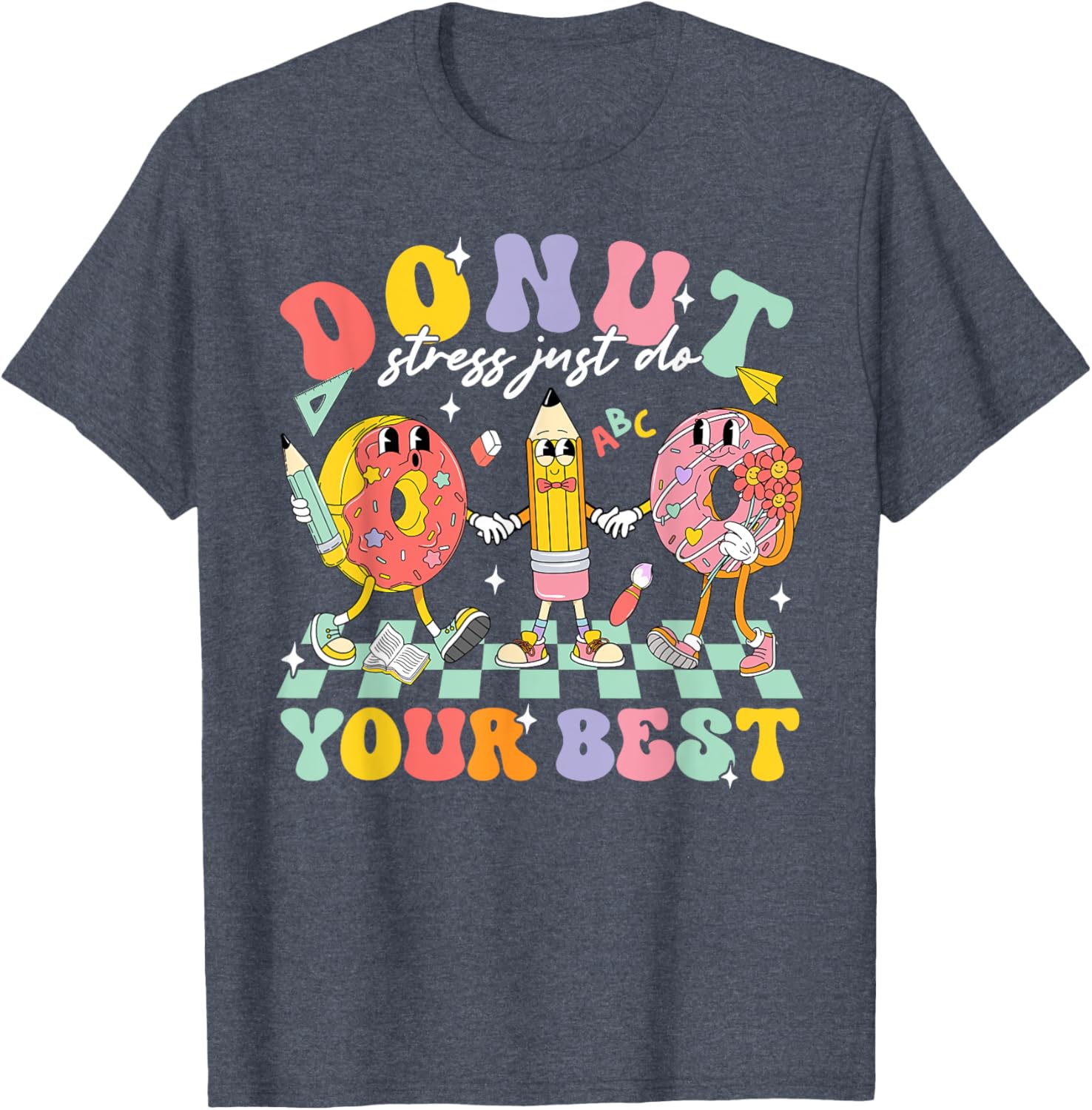 Groovy Donut Stress Test Day T-Shirt for Kids and Teachers Fun Style - 3