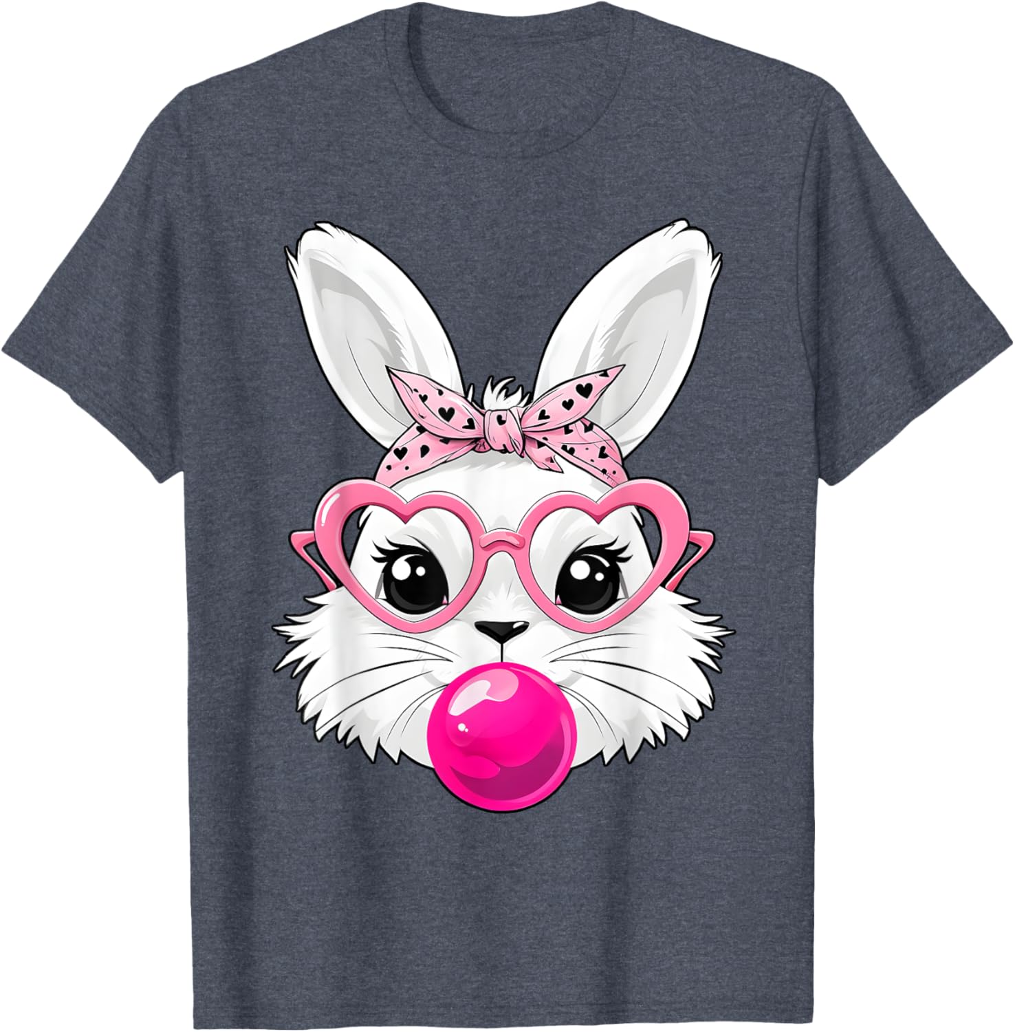 Cute Bunny Face T-Shirt with Heart Glasses for Easter Day Fun - 20