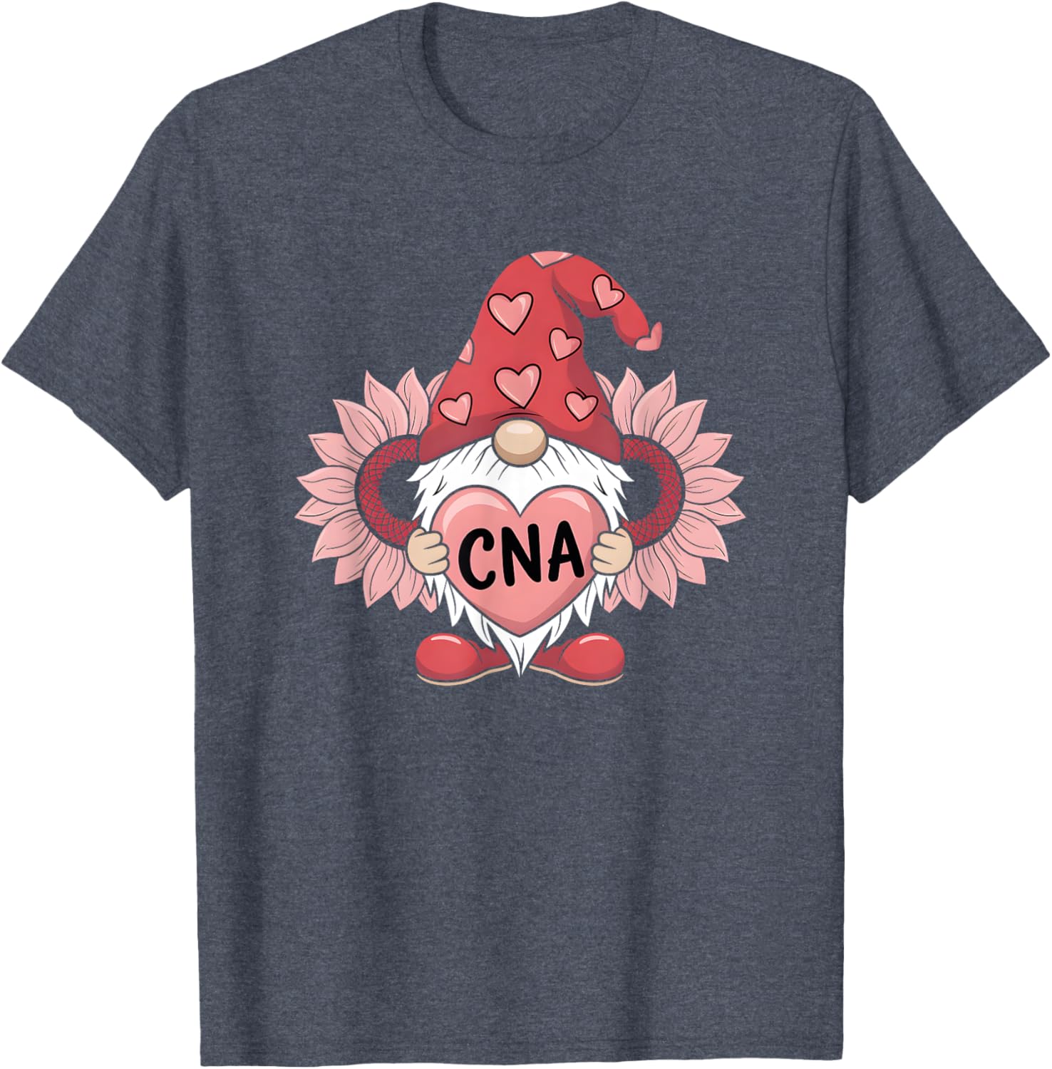 CNA Nurse Gnome Heart Sunflower Valentine's Day T-Shirt Gift Idea - 13