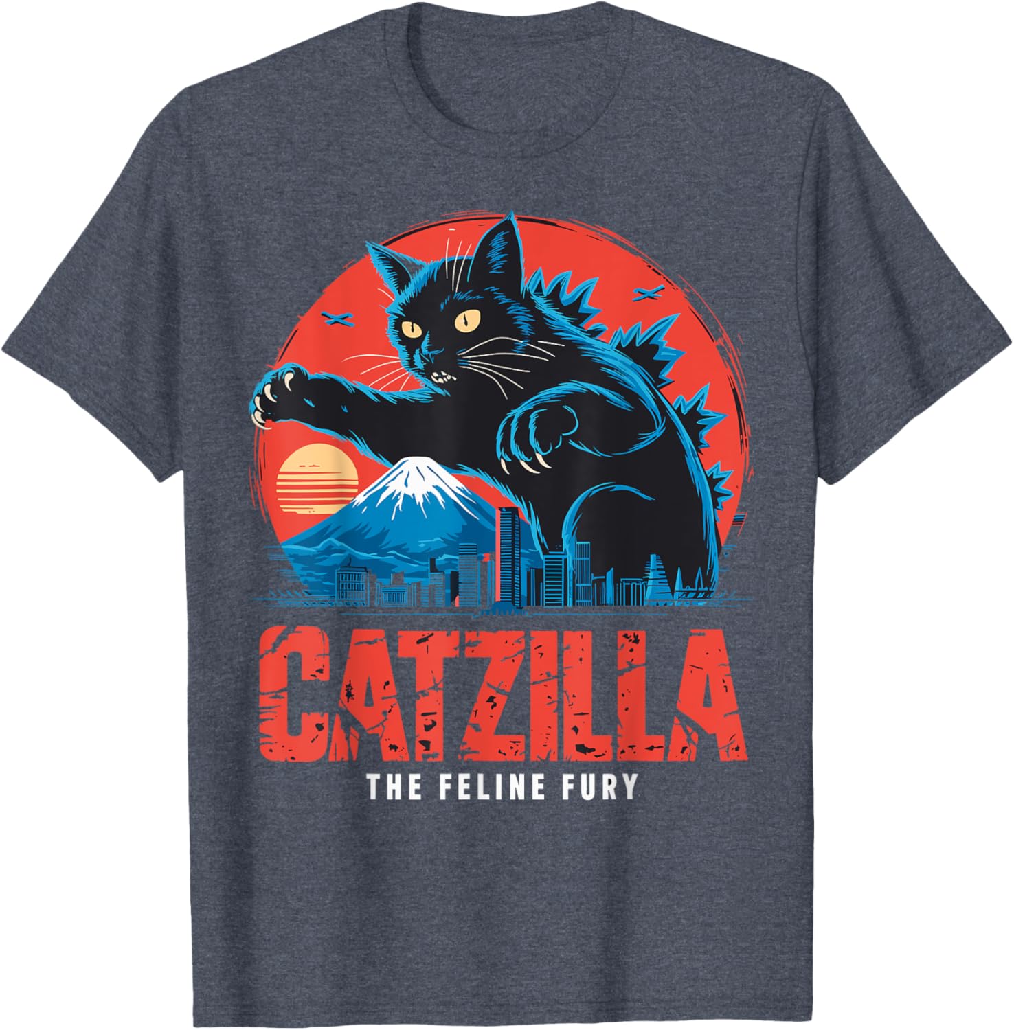 Catzilla Black Cat Vintage T-Shirt for Cat Lovers in Japan Style - 2