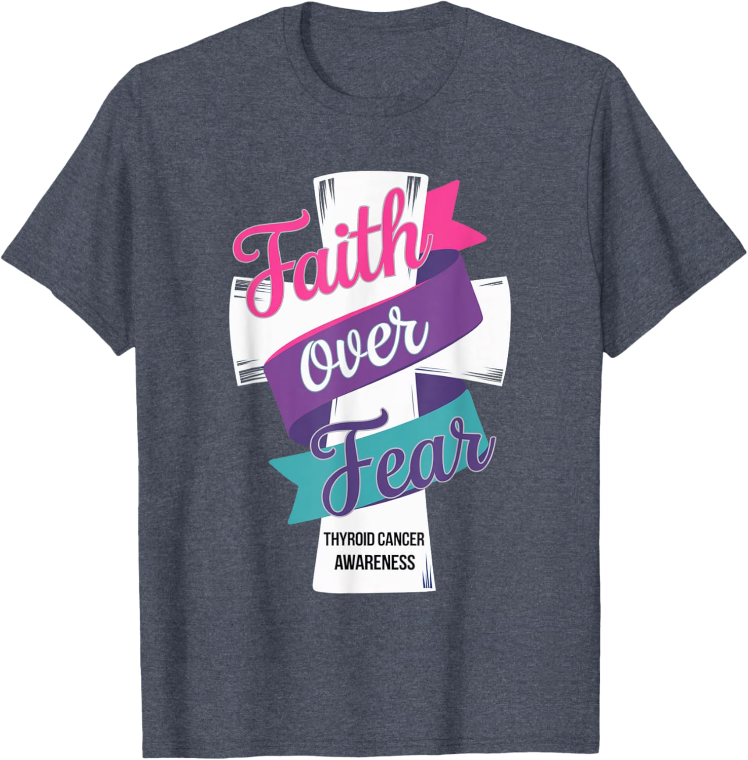 Faith Over Fear Thyroid Cancer Awareness T-Shirt for Hopeful Support - 5