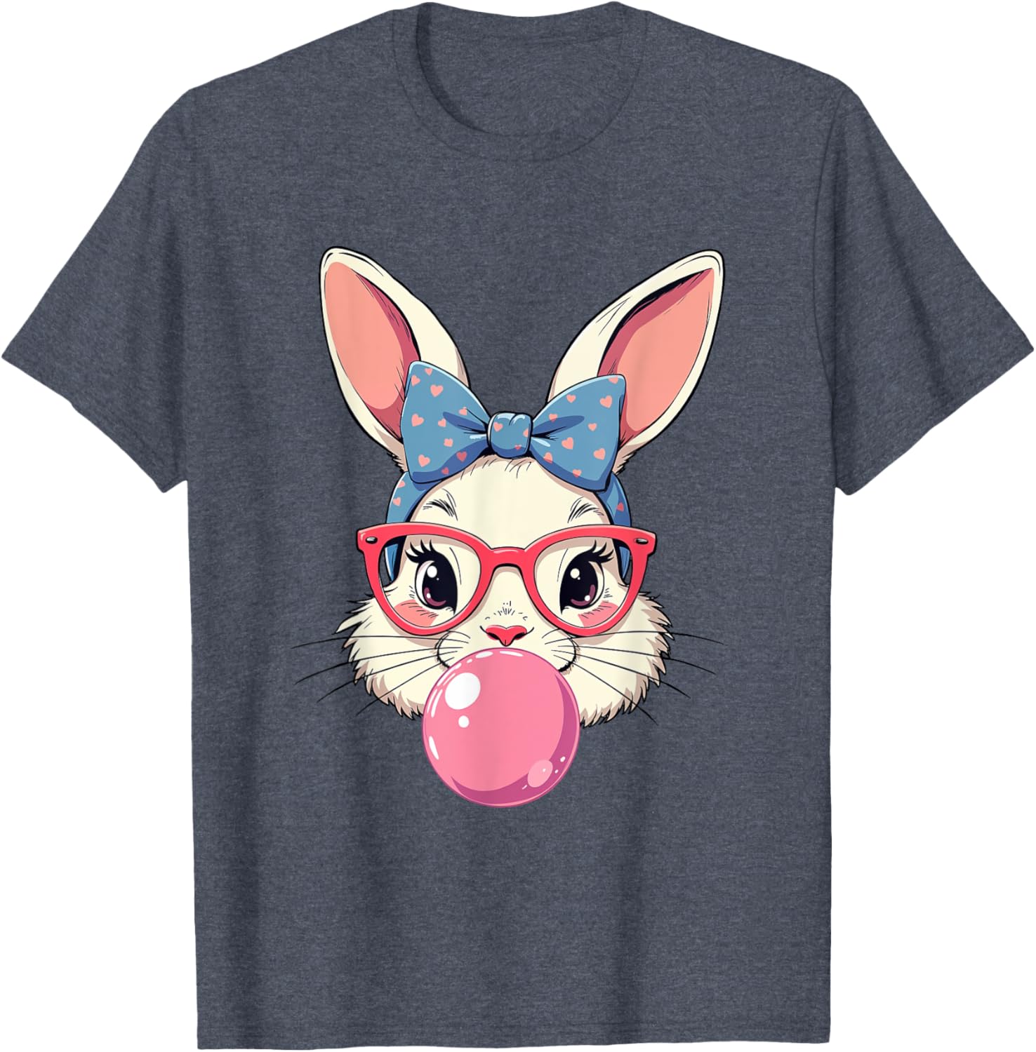 Cute Bunny Face T-Shirt with Heart Glasses and Bandana for Easter Fun - 26