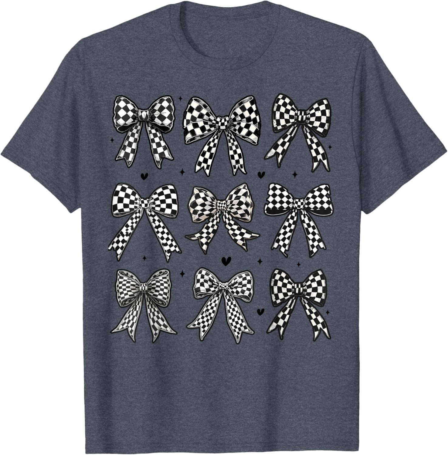 Checkered Bow Flag Racing T-Shirt for Women - Cute Coquette Style - 23