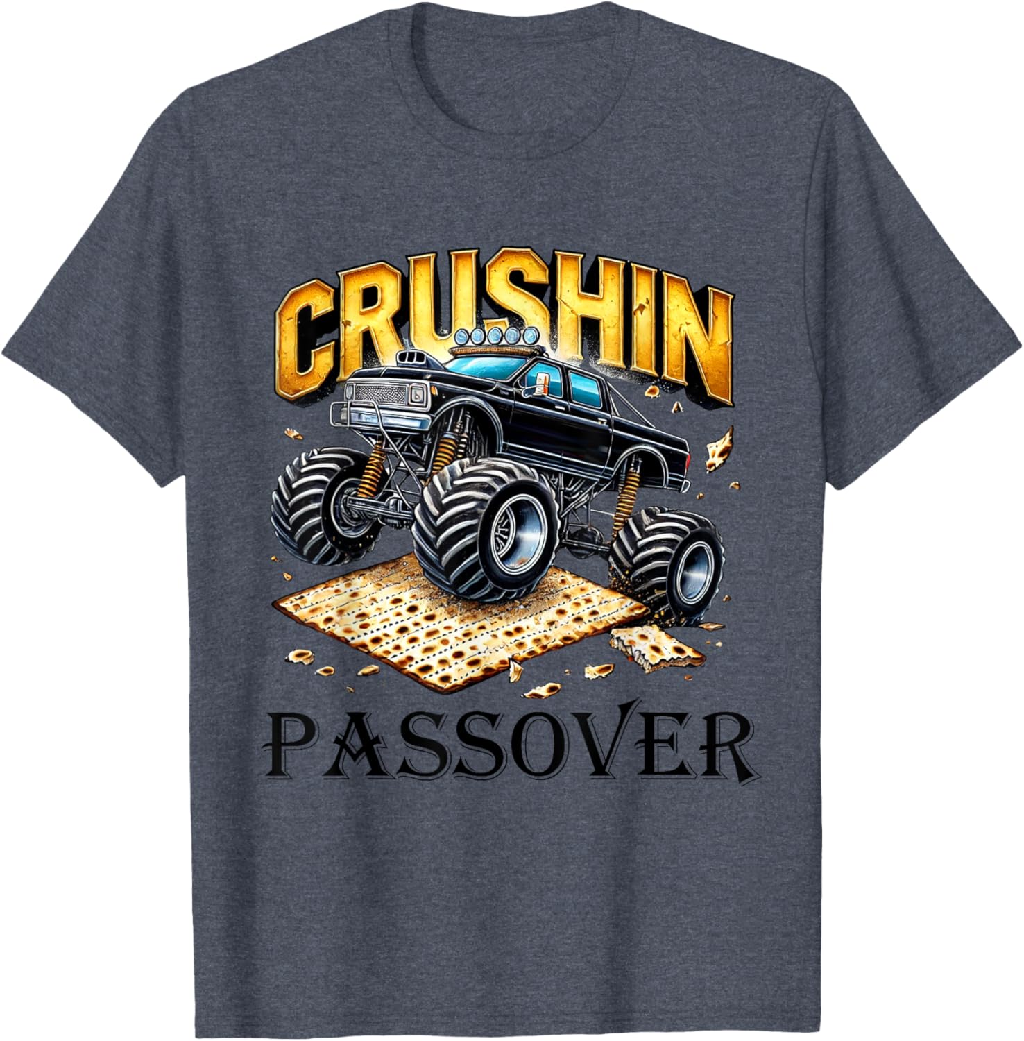 Funny Crushin' Passover Monster Truck Matzah T-Shirt for Celebrations - 17