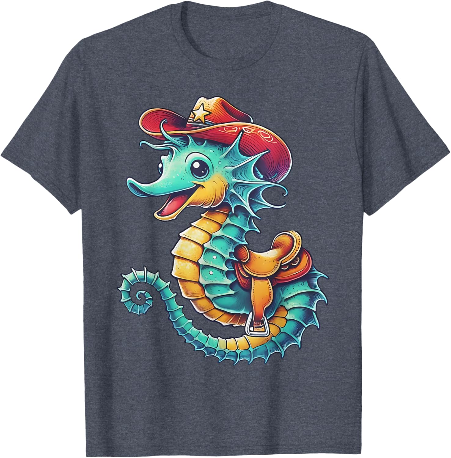 Colorful Cowboy Seahorse Ocean Rodeo T-Shirt for Fun Sea Adventures - 12