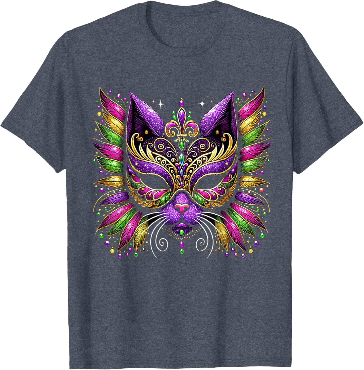 Mardi Gras Cat Mask T-Shirt for Women and Kids Perfect for 2025 Celebrations - 11