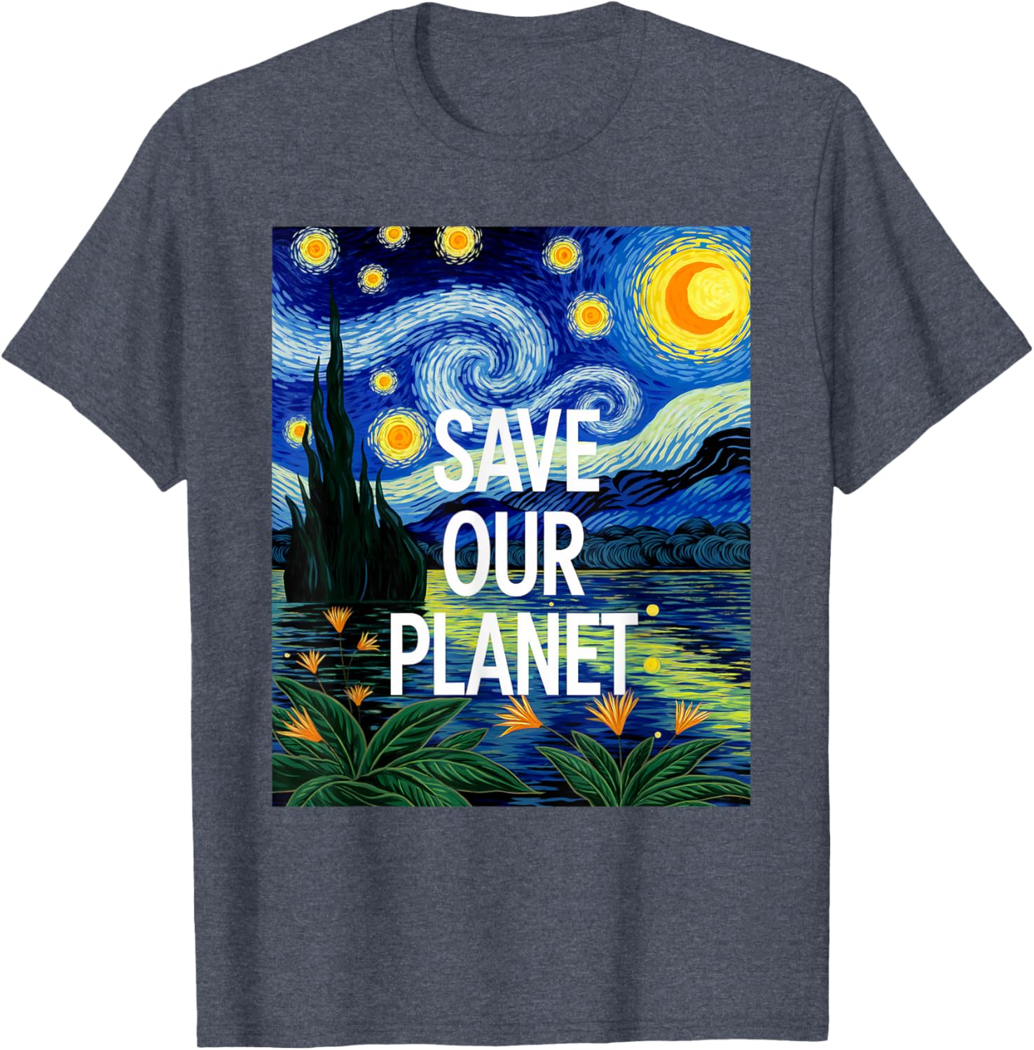 Save Our Planet Starry Night Nature Art T-Shirt for Eco Activists - 3