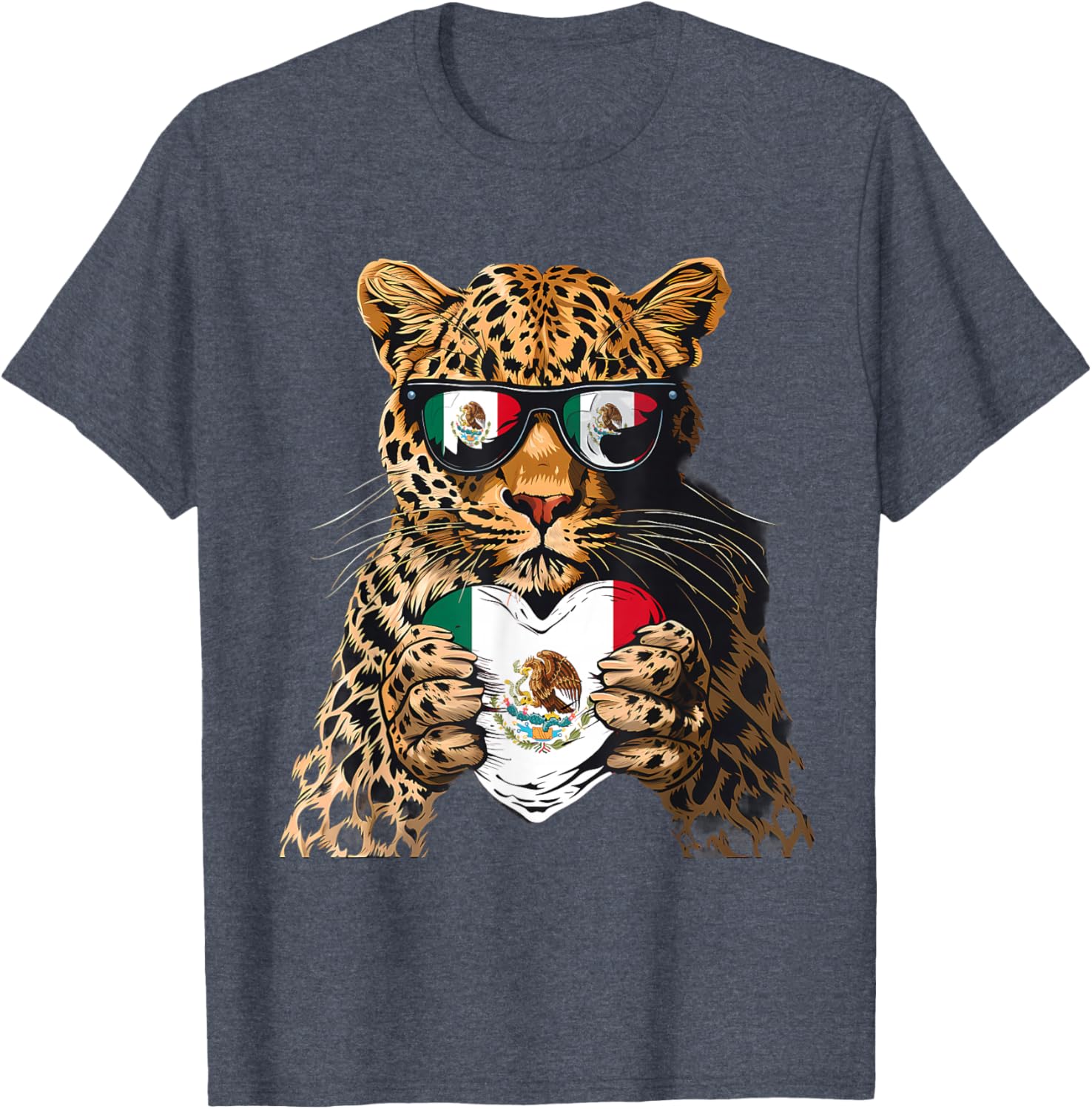 Mexico Flag Heart Leopard Sunglasses T-Shirt for Proud Mexican Roots - 1