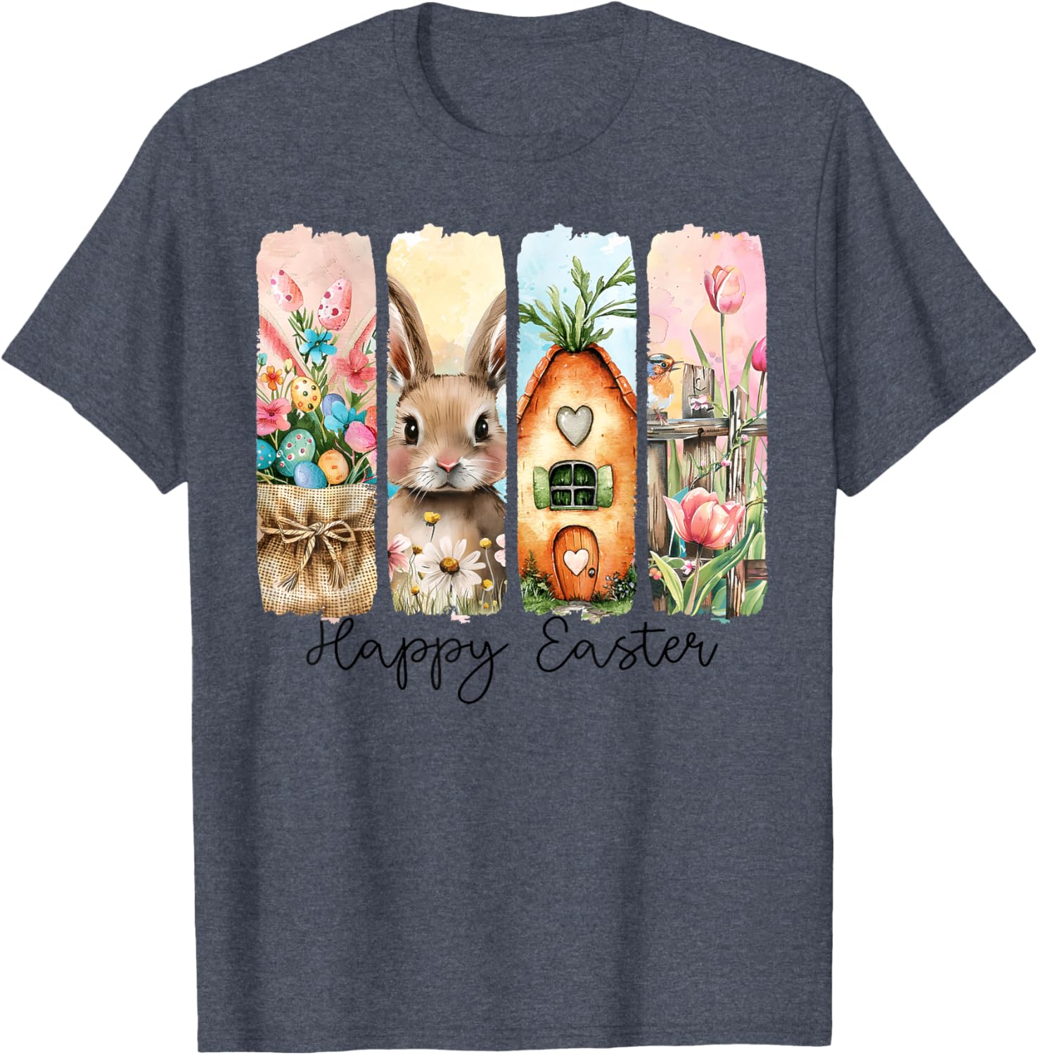 Retro Bunny Easter T-Shirt with Floral Eggs for Spring Celebrations - 7