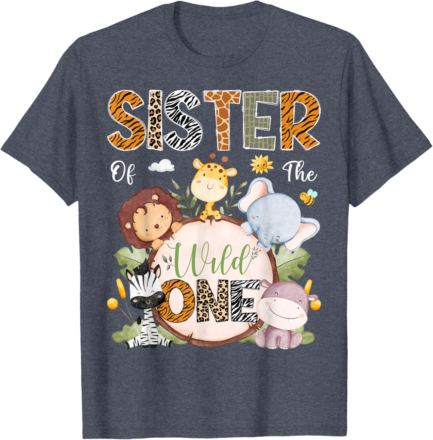 Sister of the Wild One 1st Birthday Safari Jungle Animals T-Shirt - 8