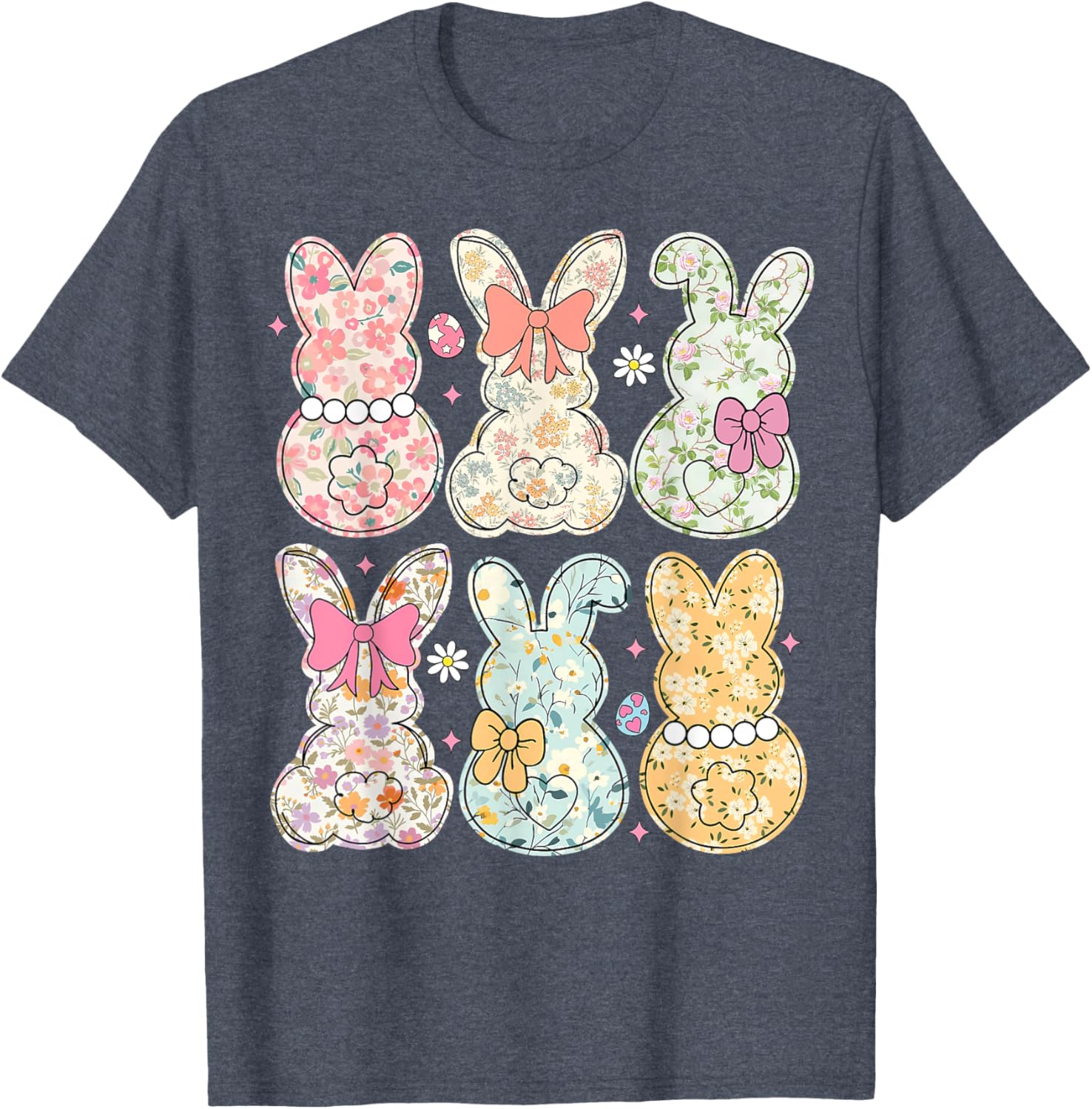 Coquette Bow Easter Bunny Retro Boho Flower T-Shirt for Women and Girls - 16