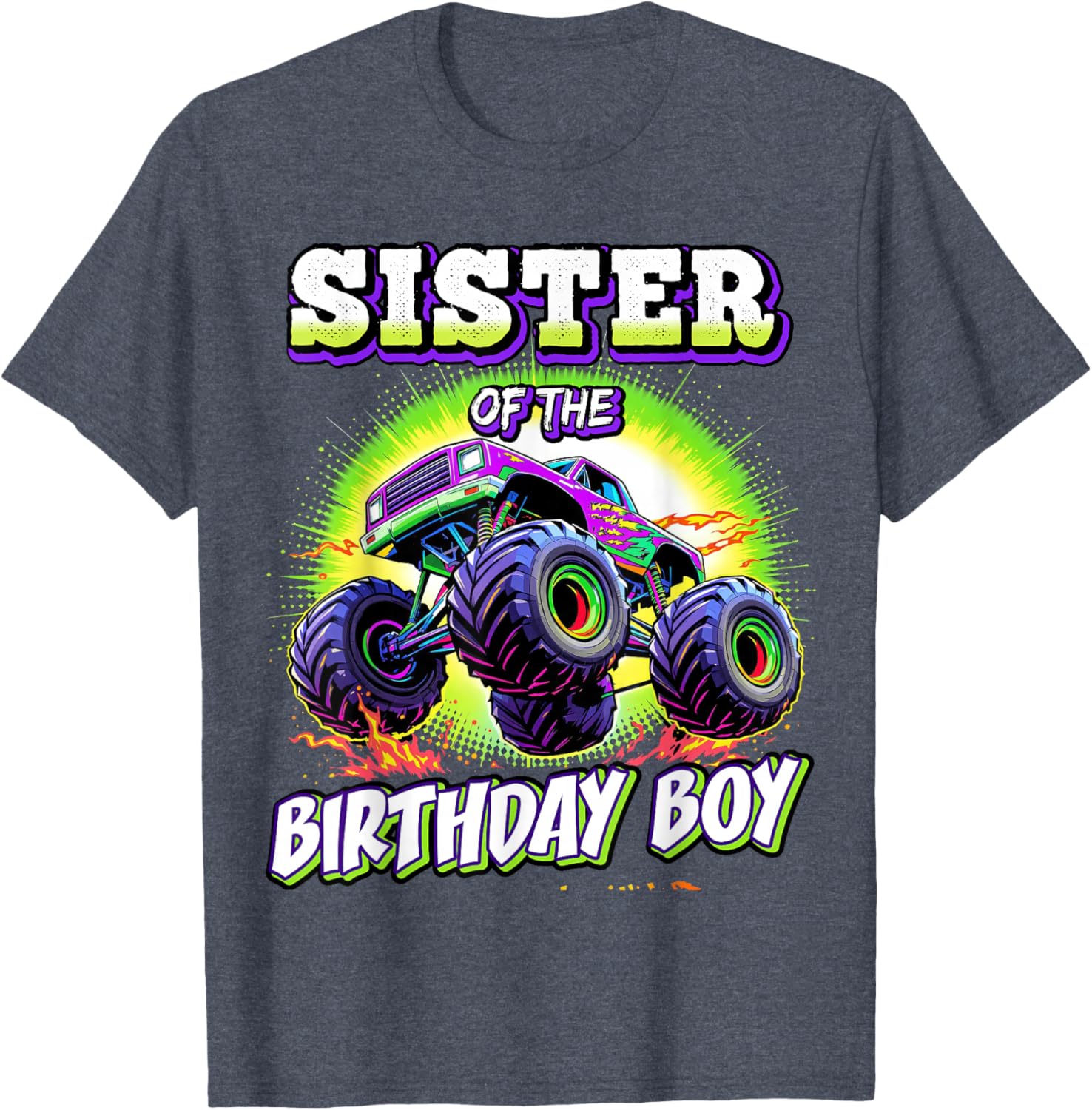 Sister of the Birthday Boy Monster Truck Party T-Shirt for Fun Celebrations - 1