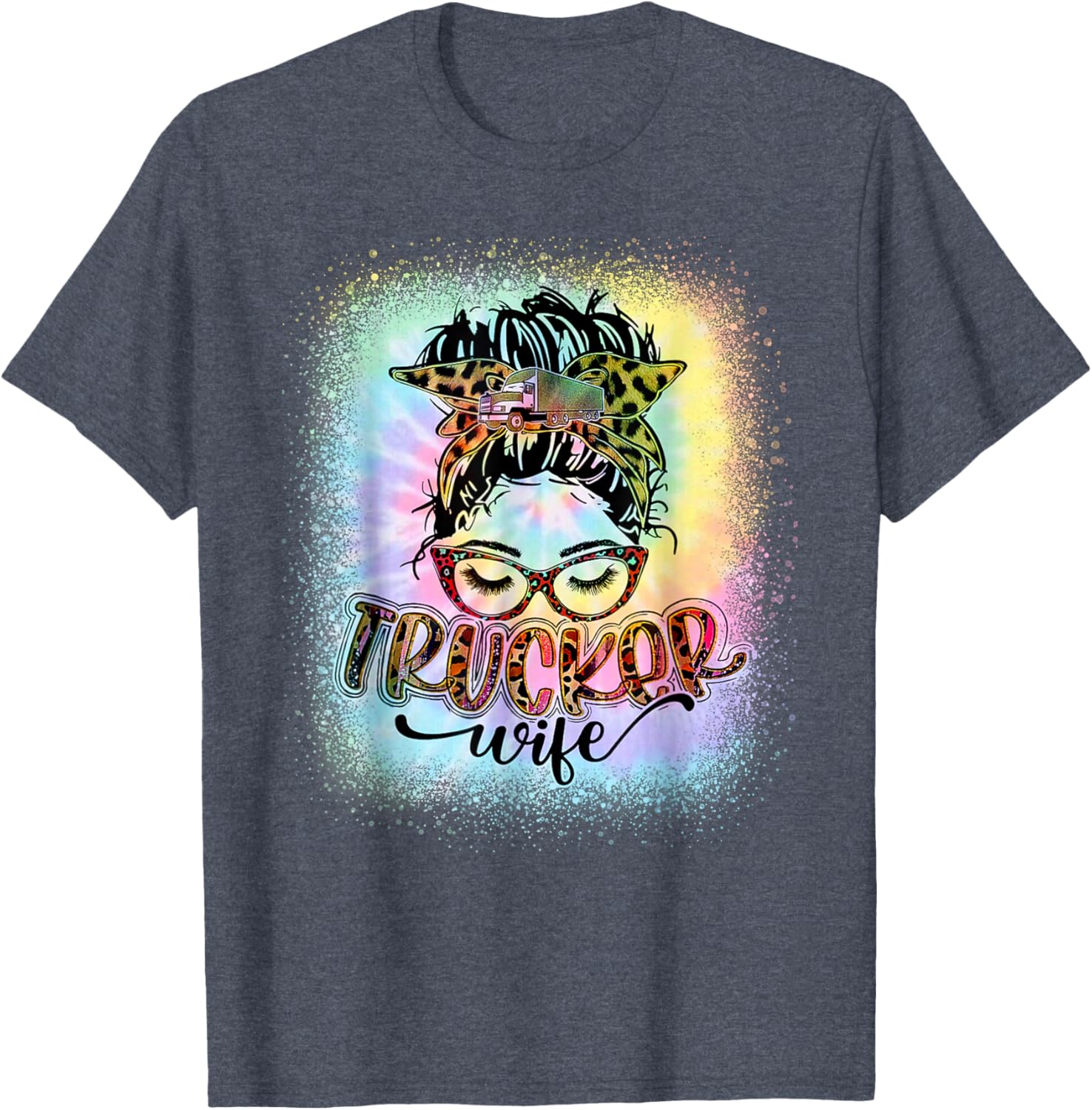 Trucker Wife Life Messy Bun Tie Dye T-Shirt for Stylish Moms - 16