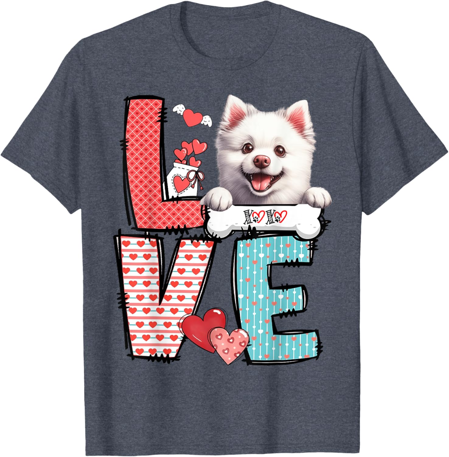 Love American Eskimo Dog Valentine's Day T-Shirt for Dog Lovers - 16