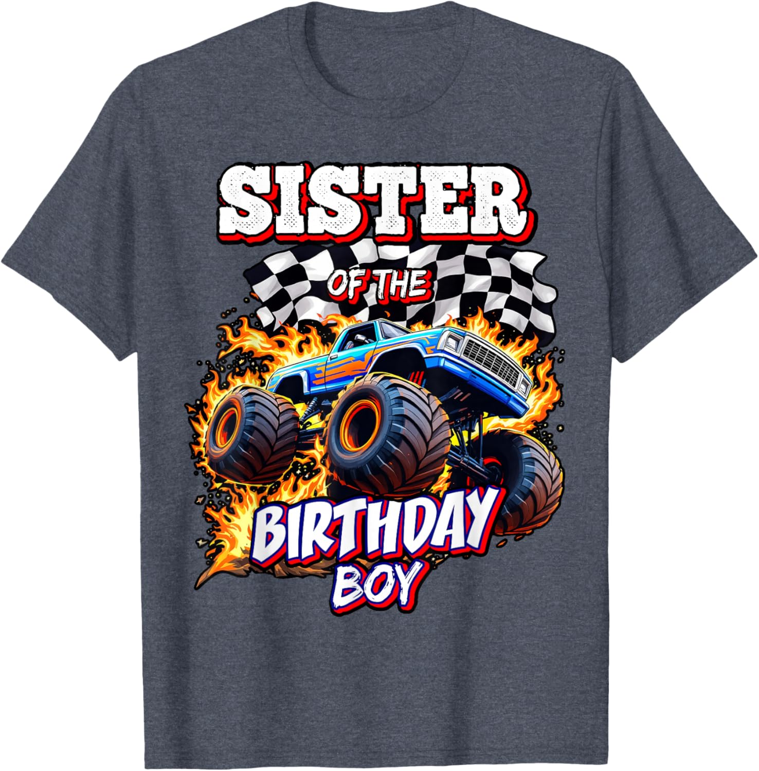 Sister of the Birthday Boy Monster Truck T-Shirt for Fun Celebrations - 8