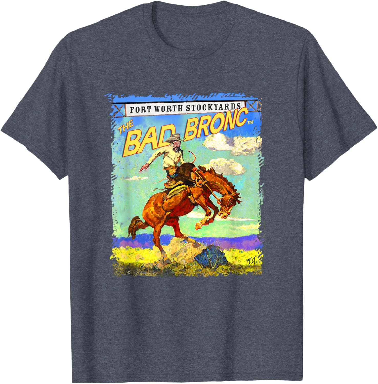 Painted Texas Sky Bronc T-Shirt for Stylish Western Apparel Lovers - 3