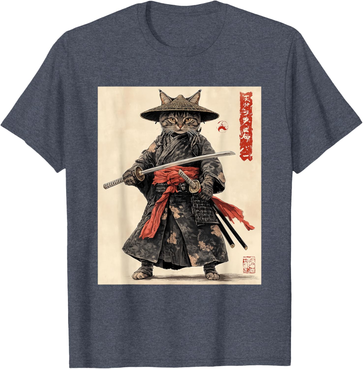 Samurai Cat T-Shirt - Japanese Warrior Graphic Tee for Cat Lovers - 5