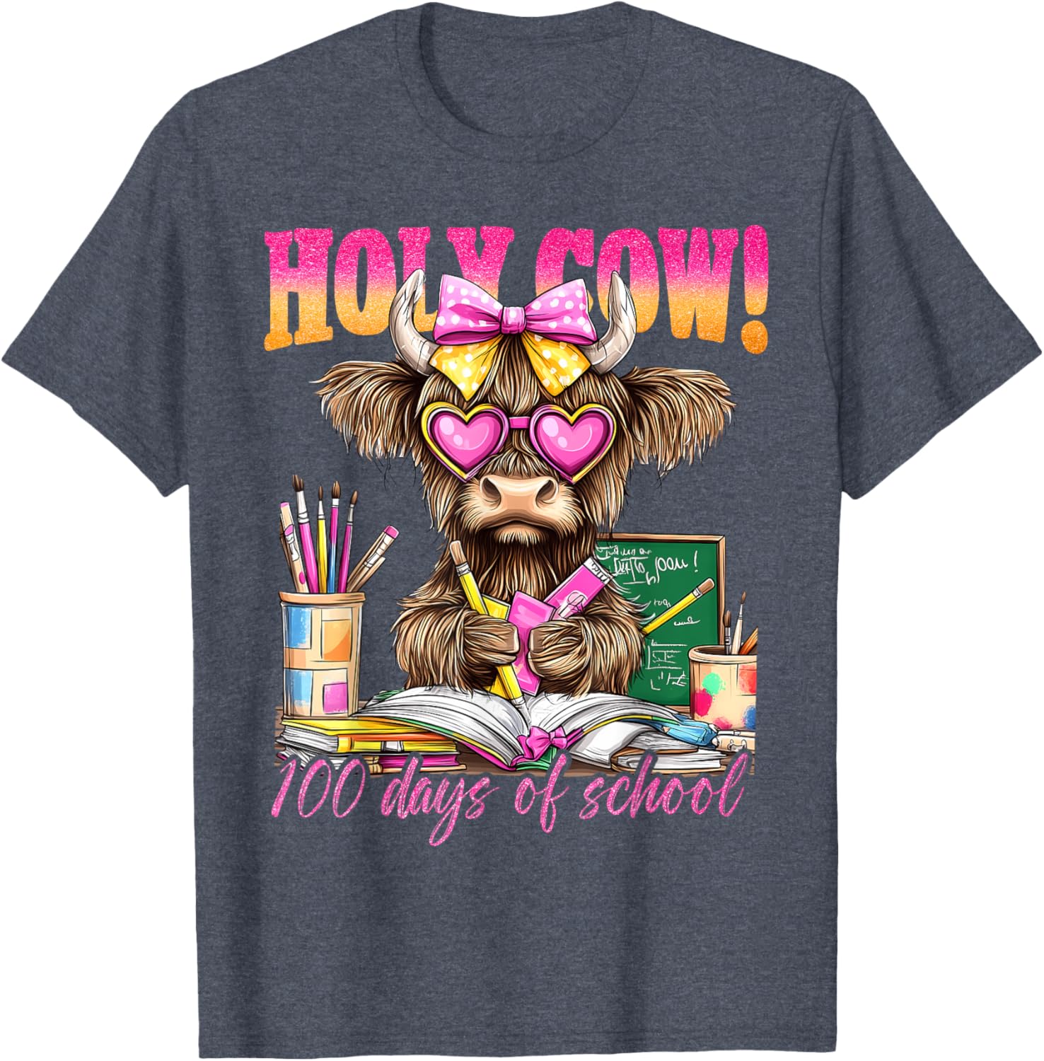 Cute Highland Cow 100 Days of School T-Shirt for Teachers and Kids - 23