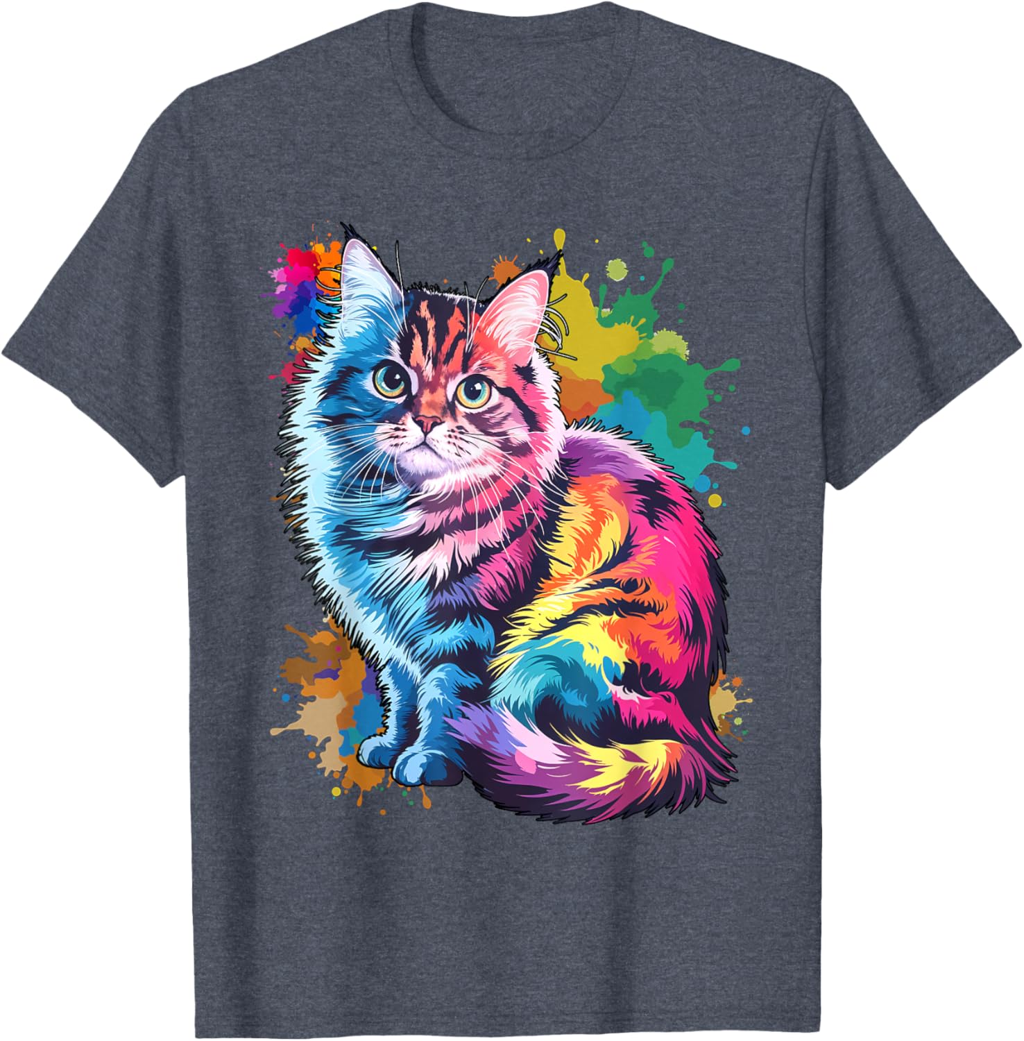 Colorful Watercolor Cat T-Shirt for Men and Women - Fun Cat Lover Tee - 5