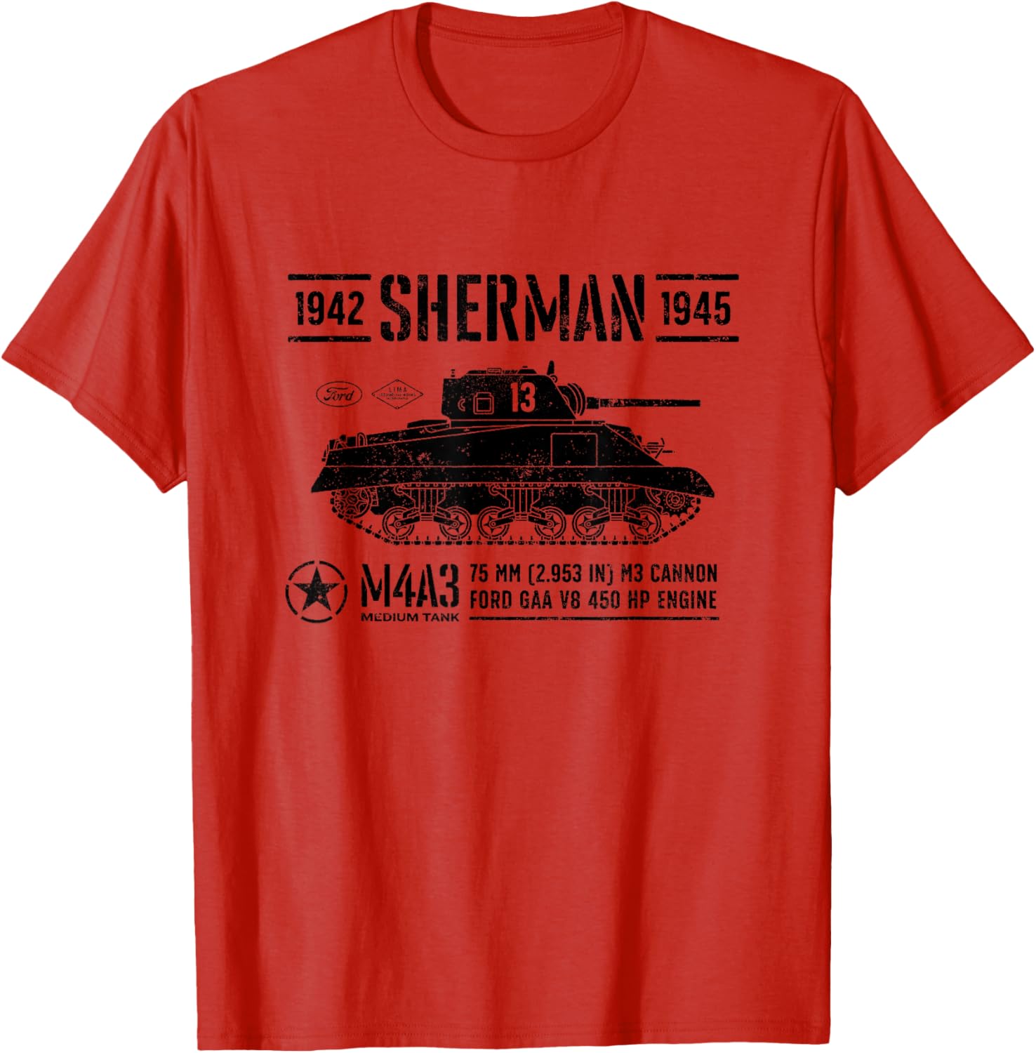 Sherman M4A3 WWII Vintage Tank T-Shirt for Military History Fans - 5