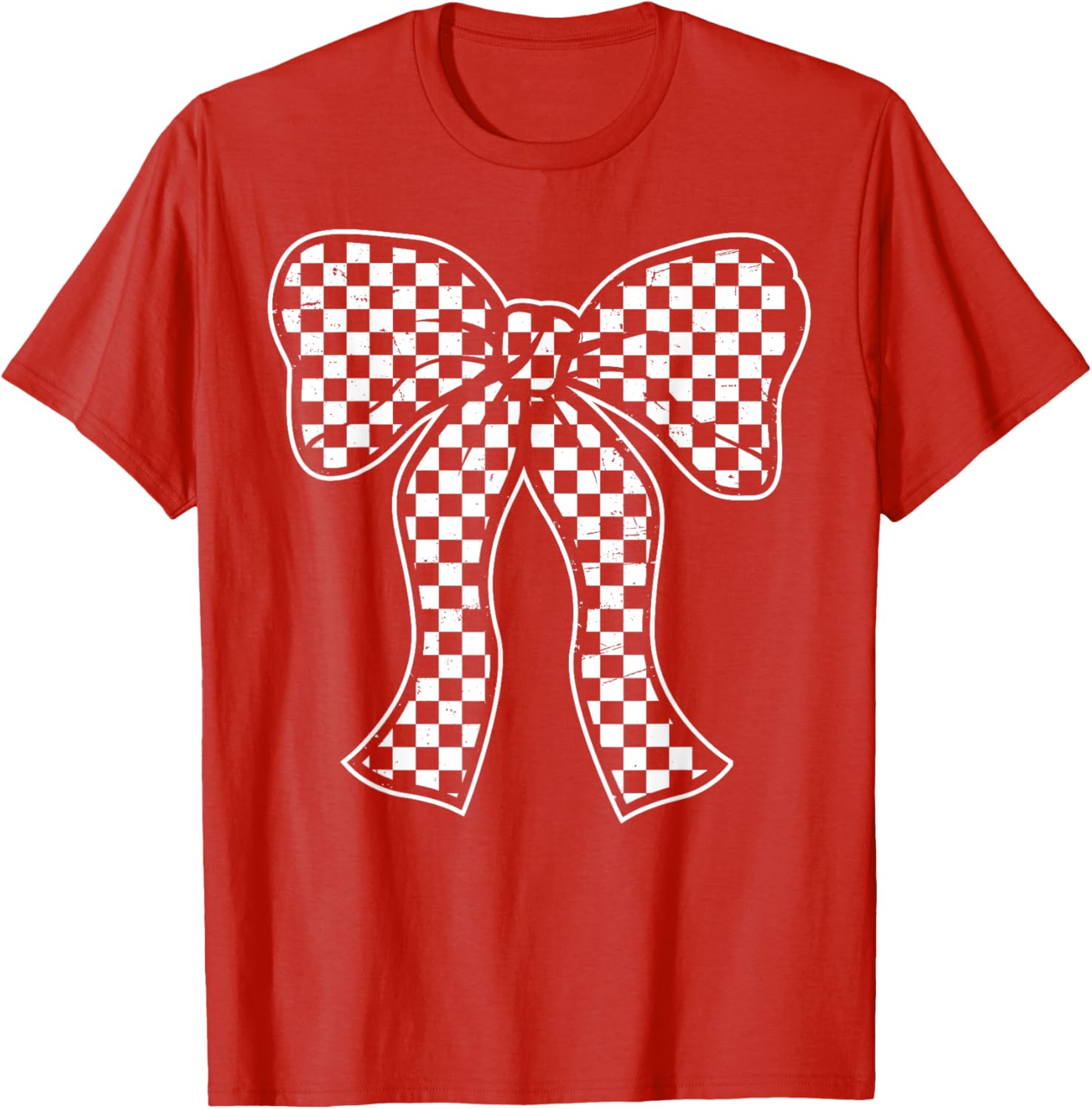 Cute Checkered Bow Flag T-Shirt for Women - Race Car Racing Style - 13