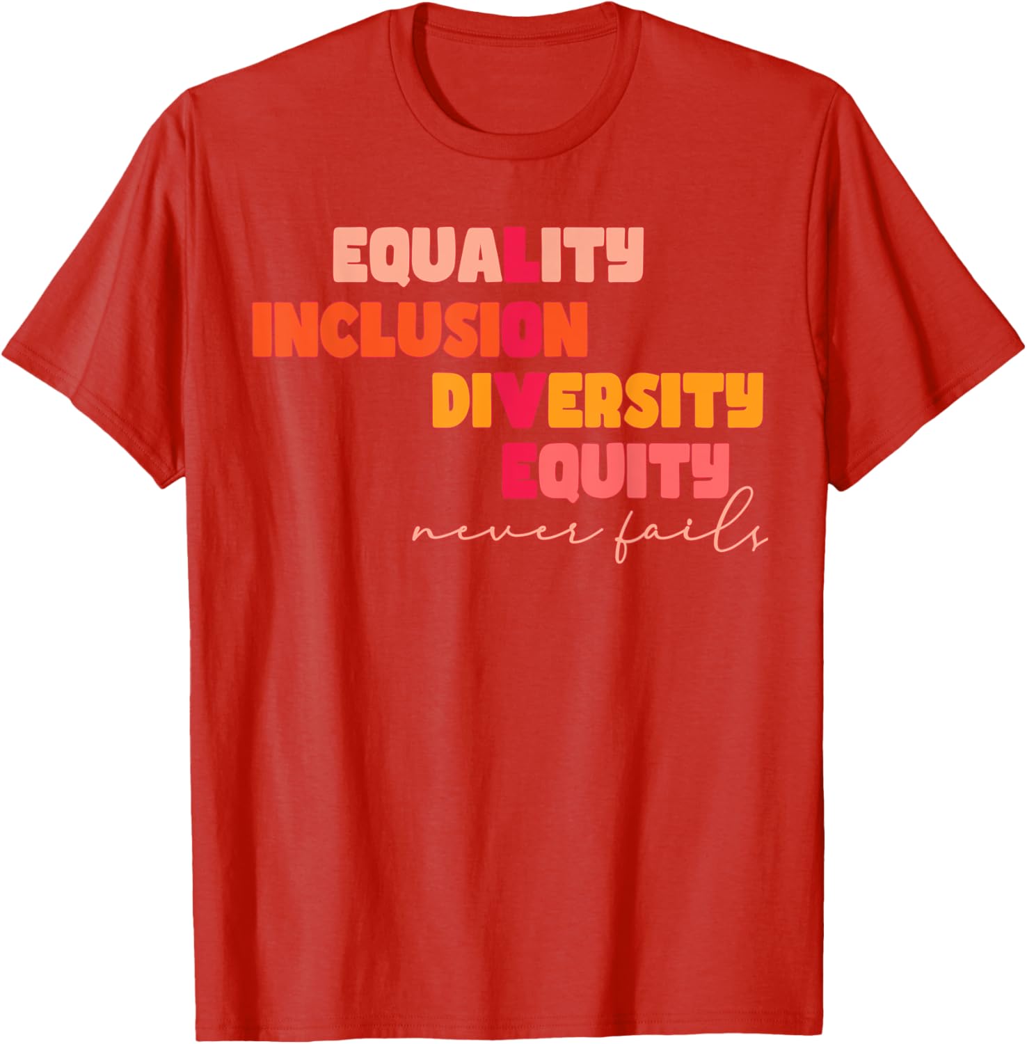 Equality Inclusion Diversity Equity Love Never Fails Teacher T-Shirt - 12