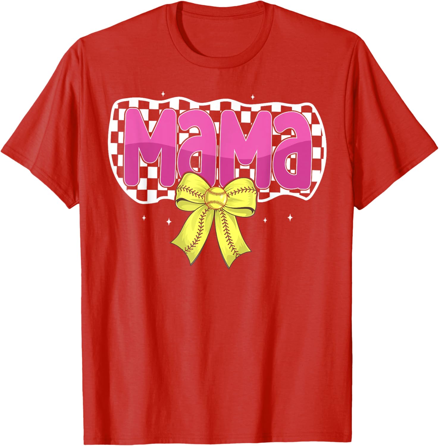 Softball Mom Coquette Bow Checkered Sport T-Shirt for Proud Mama - 1
