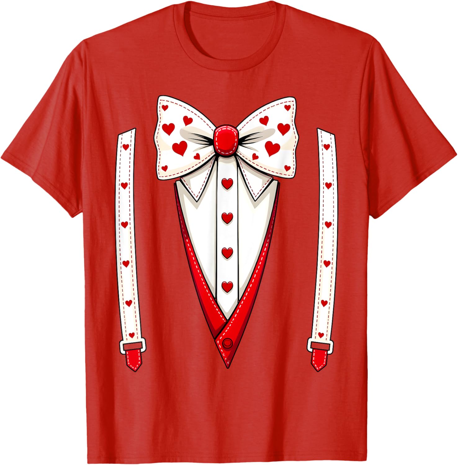 Hearts Bow Tie Suspenders Valentine Costume Kids T-Shirt for Boys - 8