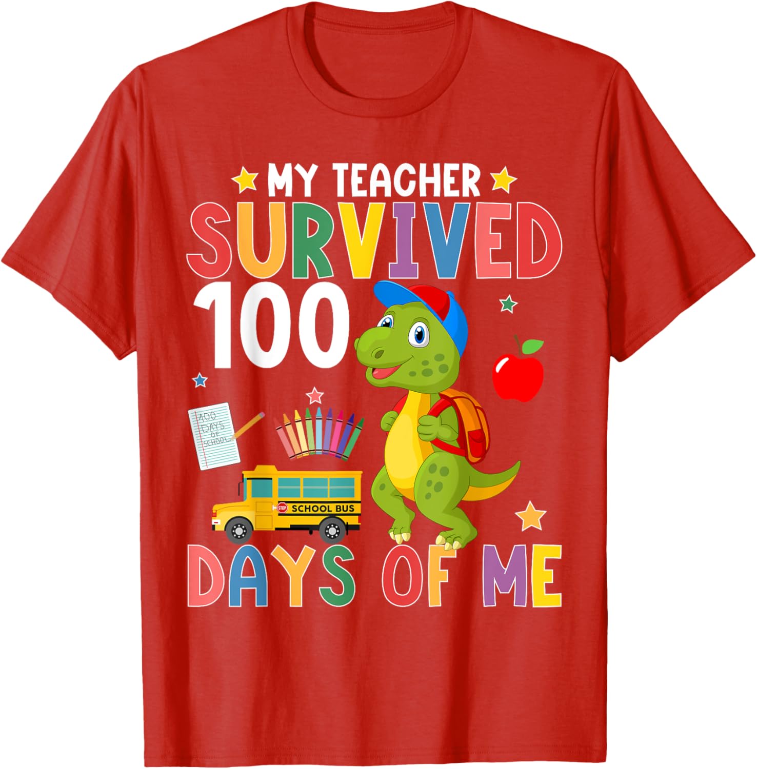 My Teacher Survived 100 Days Dino T-Shirt for 100th Day of School - 8