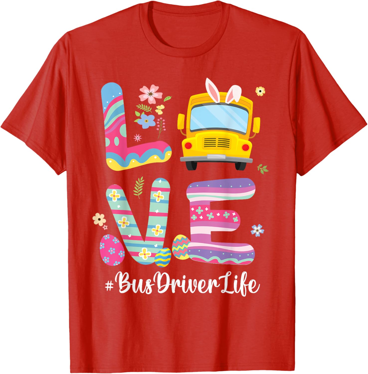 Bus Bunny Flowers Easter Eggs T-Shirt for Fun School Bus Drivers - 8