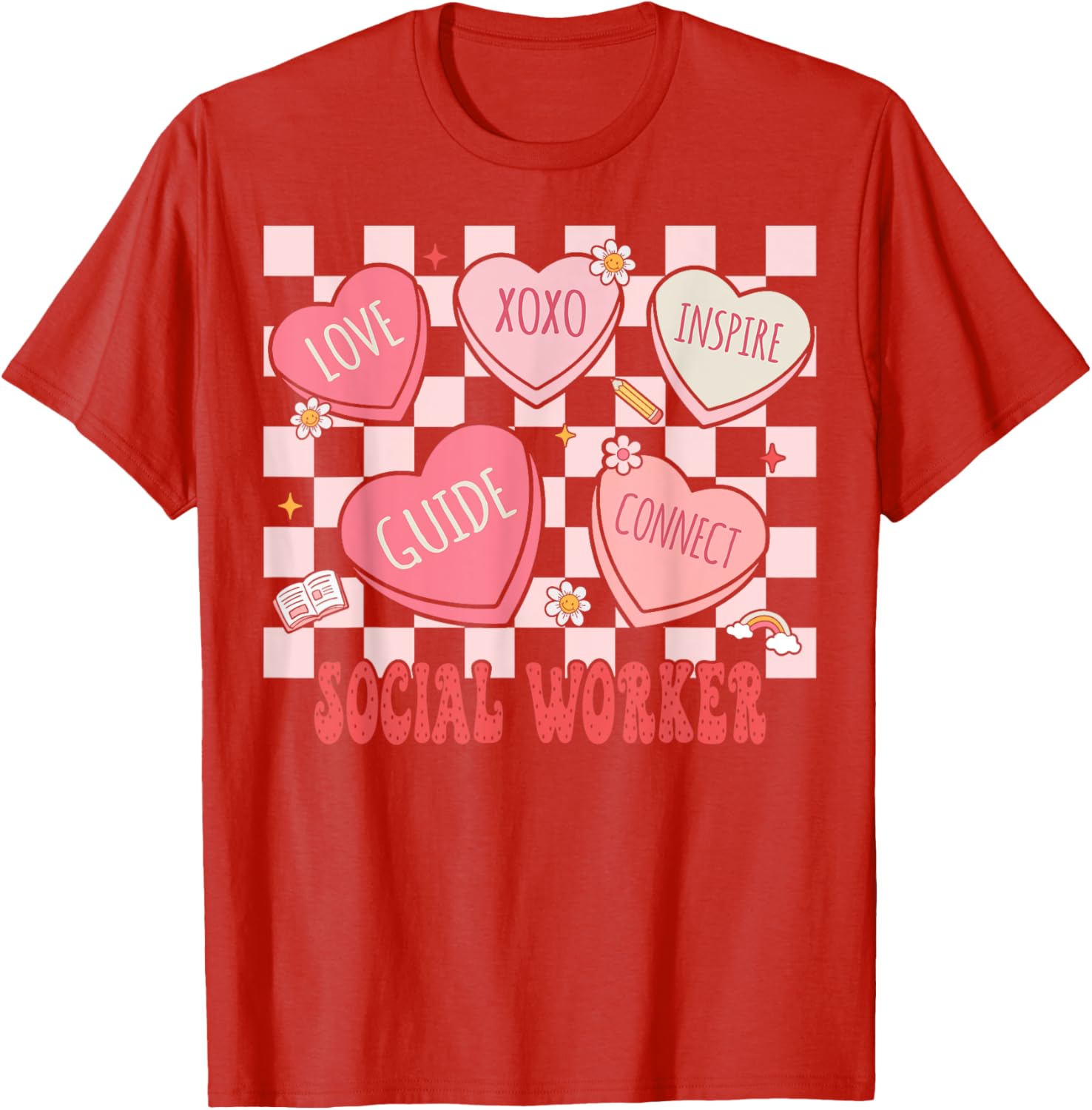 Retro Valentine Social Worker Hearts T-Shirt for Women - Cute Gift - 4