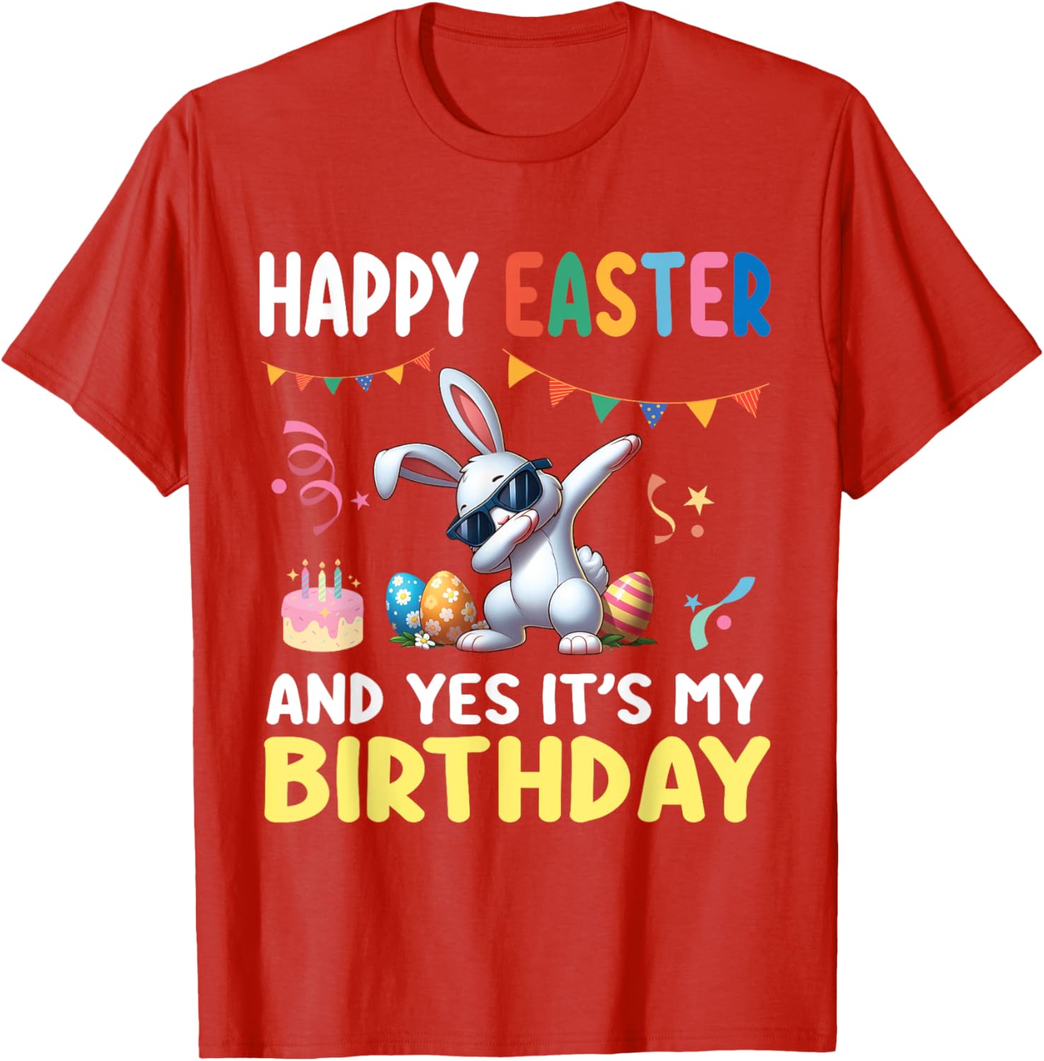 Cute Bunny Dabbing Happy Easter Birthday T-Shirt for Kids and Adults - 2