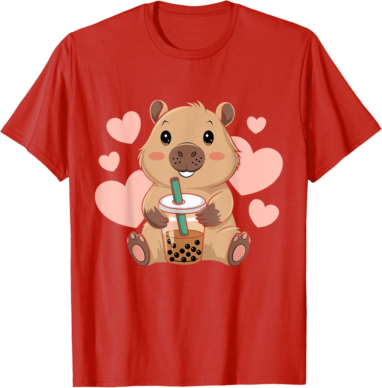 Cute Capybara Boba Tea T-Shirt for Women and Girls - Adorable Bubble Rodent Design - 6