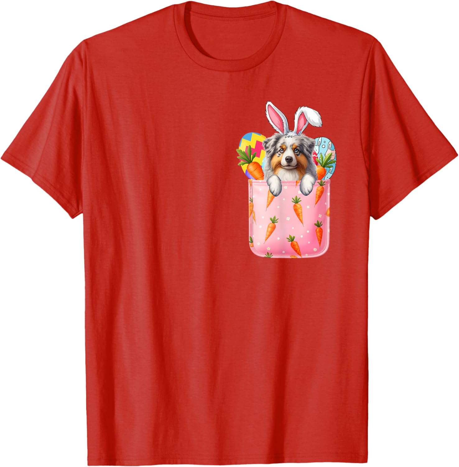 Easter Bunny Australian Shepherd Carrots Pocket T-Shirt for Pet Lovers - 9