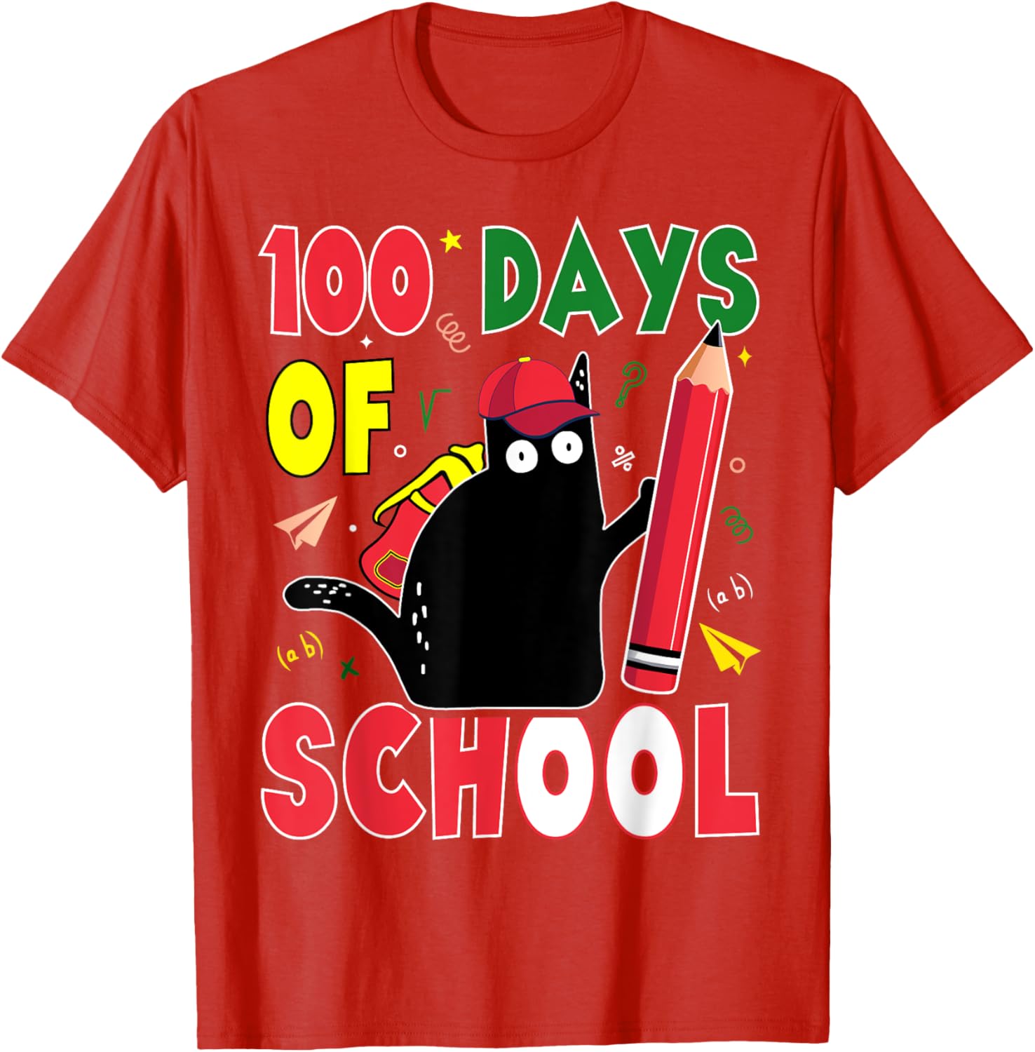 Funny Cat 100 Days of School T-Shirt for Kids and Adults - 4