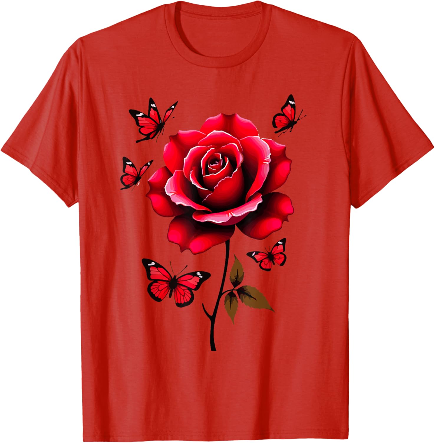 Red Rose and Butterflies Floral Spring T-Shirt for Aesthetic Lovers - 16