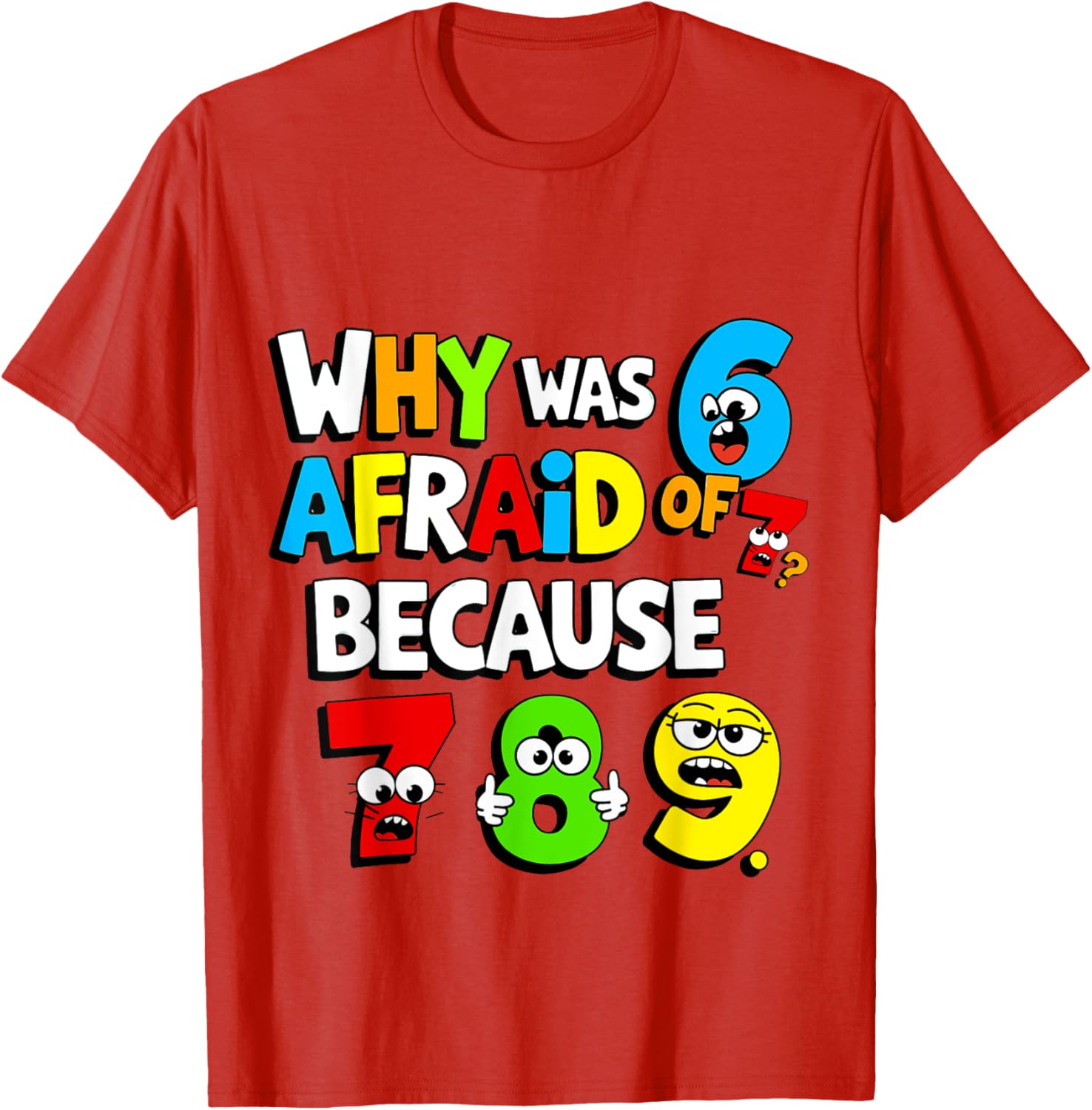 Funny Math Day T-Shirt Kids Why Was 6 Afraid of 7 Costume - 22