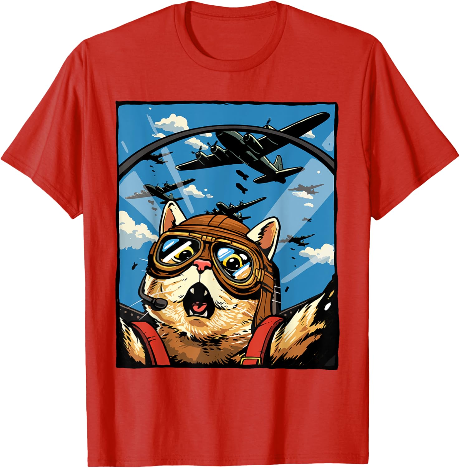 Funny Cat Pilot Jet Fighter T-Shirt for Cat Lovers and Meme Fans - 7