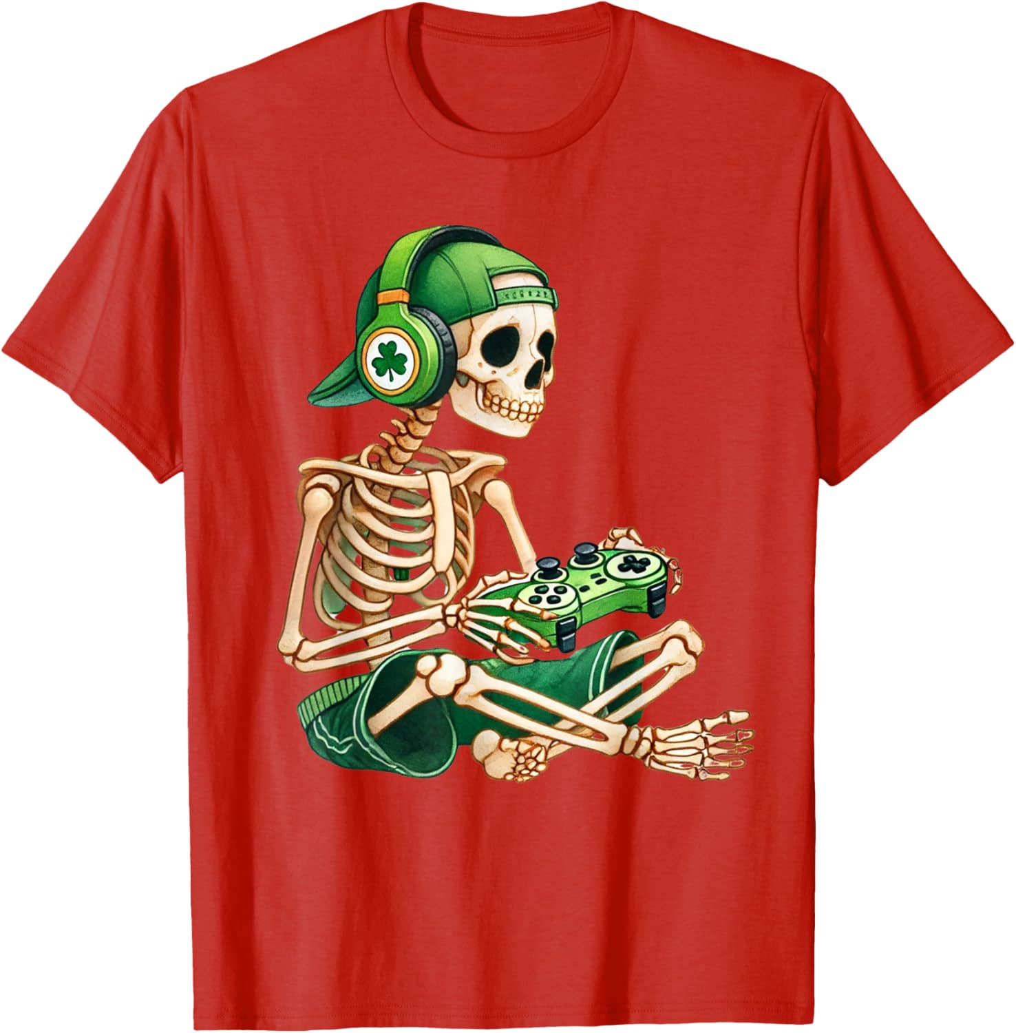 St Patricks Day Skeleton Leprechaun Gamer T-Shirt for Boys - 5