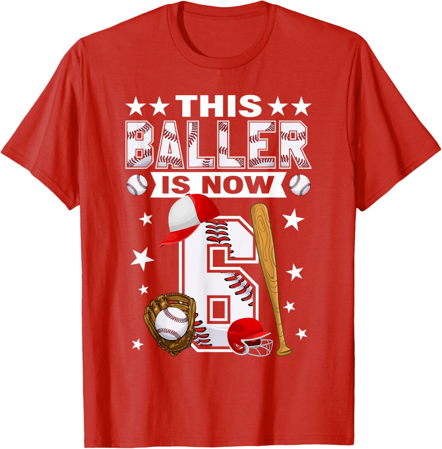 Cute 6 Year Old Baseball Lovers Boys T-Shirt for Kids Fun Style - 1