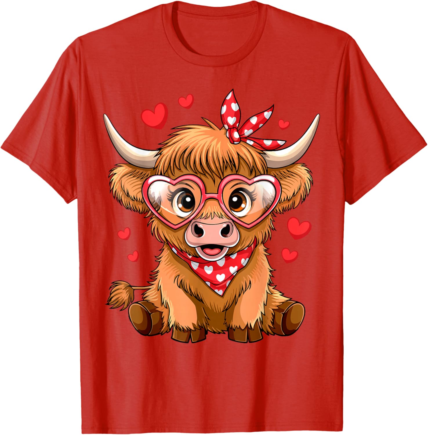 Funny Highland Cow Valentine's Day T-Shirt with Heart Design for Women - 27