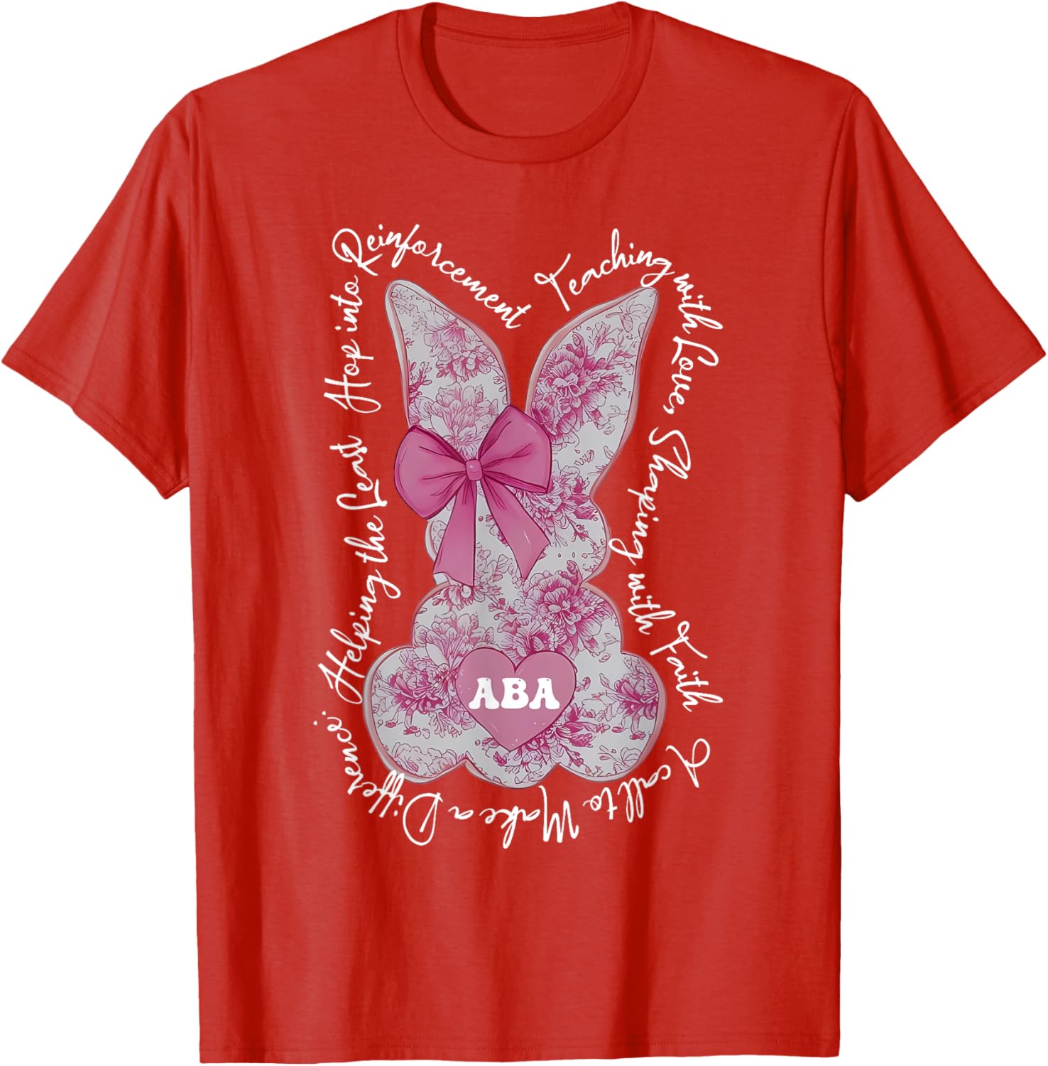 Coquette Pink Floral Bunny Easter T-Shirt for ABA Therapists and RBTs - 11