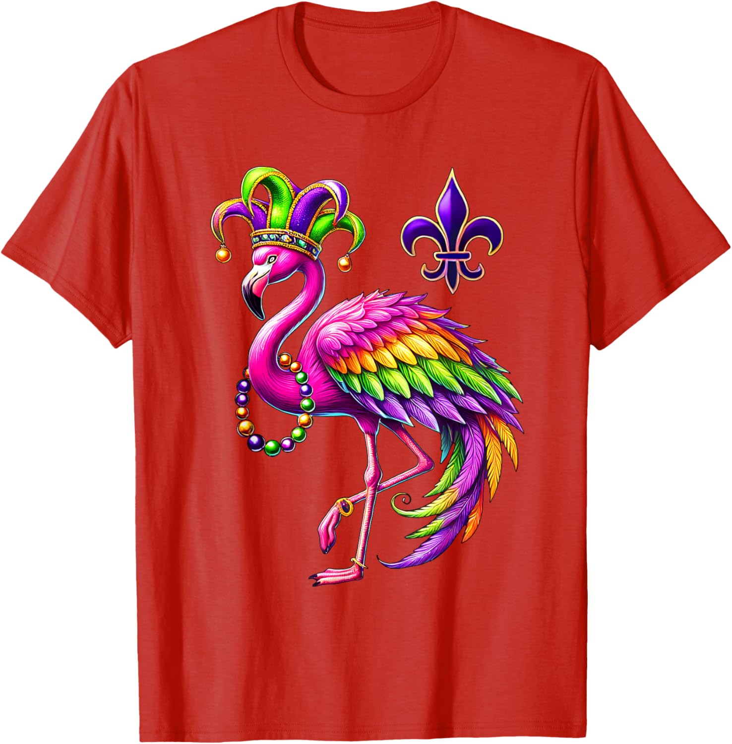 Jester Pink Flamingo Mardi Gras T-Shirt Fun Carnival Animal Shirt - 7