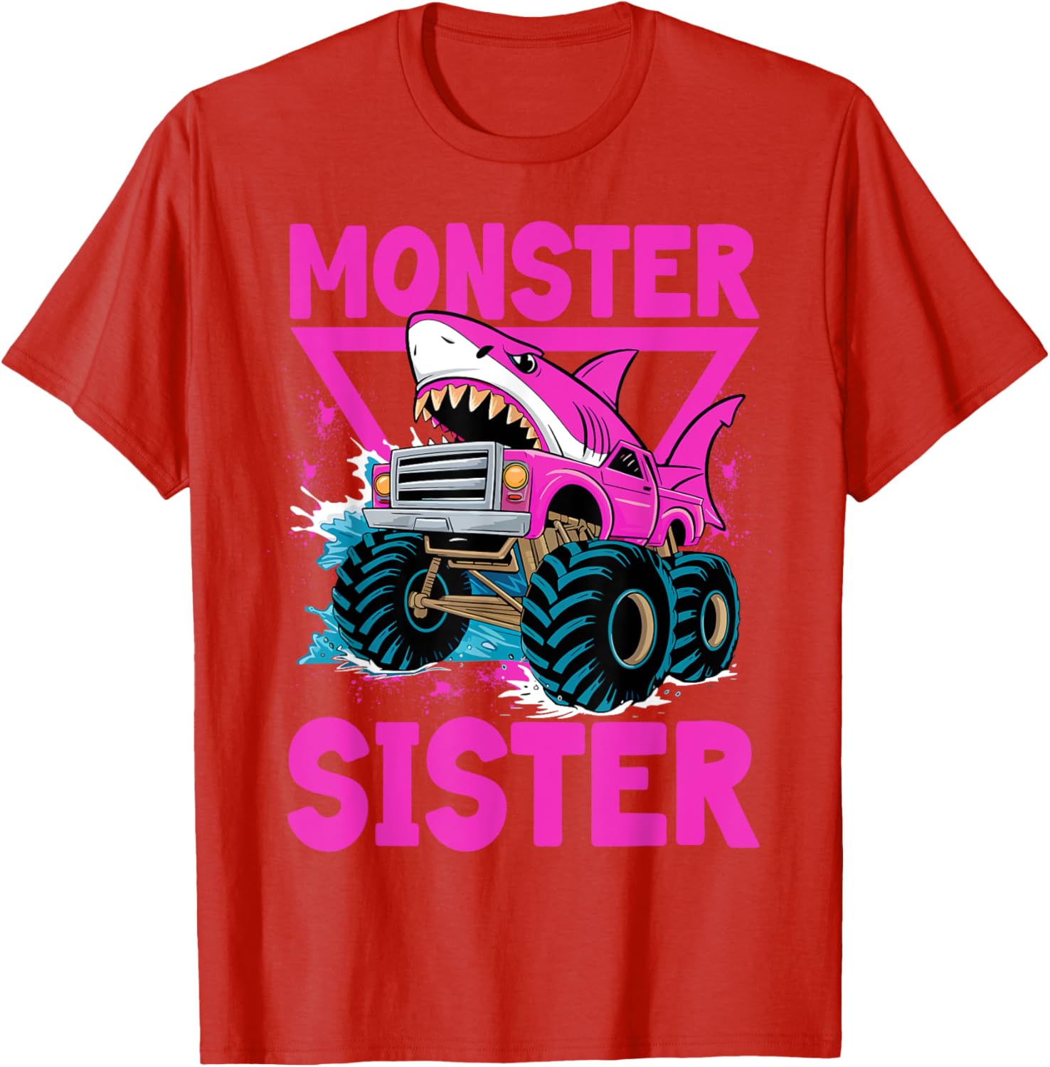Pink Shark Monster Truck T-Shirt for Girls - Fun Sister Jam Shirt - 8