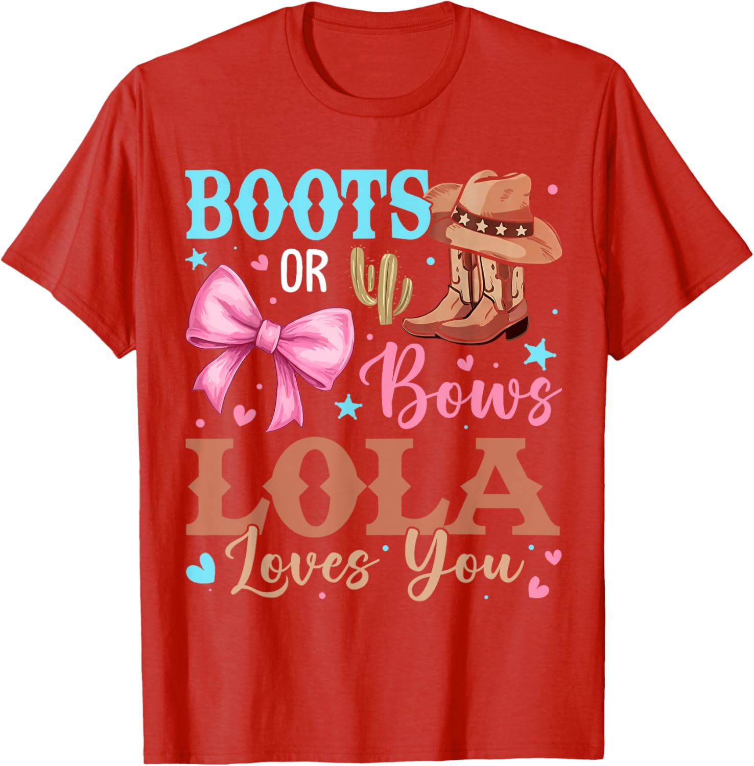 Boots or Bows Gender Reveal T-Shirt for Fun Celebrations by Lola Loves You - 13