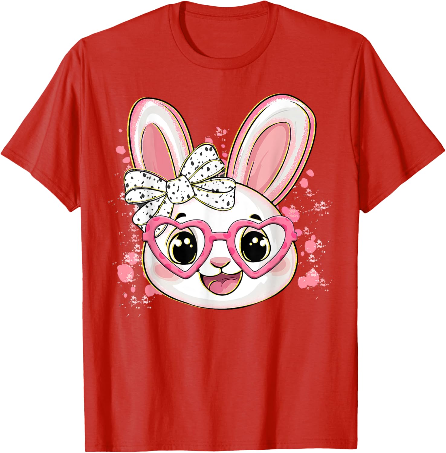 Happy Easter Bow Bunny Glasses T-Shirt for Women and Girls - 9