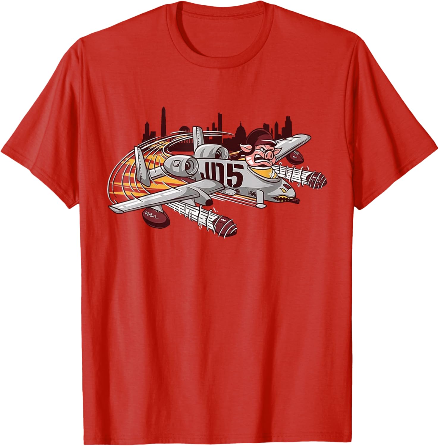 JD5 Red Cartoon Plane T-Shirt for Adults - Unisex Crew Neck Short Sleeve - 1