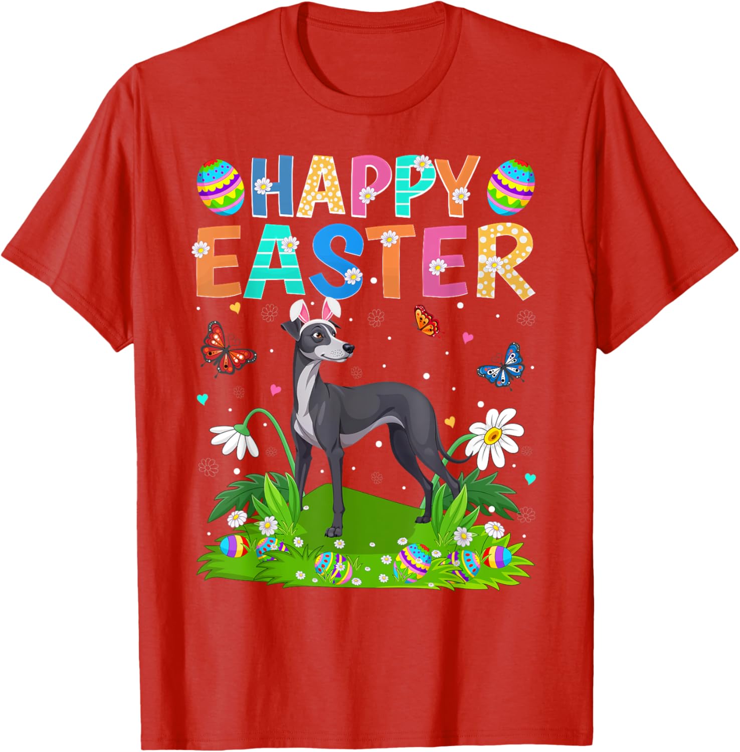 Greyhound Easter Egg Hunt T-Shirt with Bunny Ears for Dog Lovers - 7