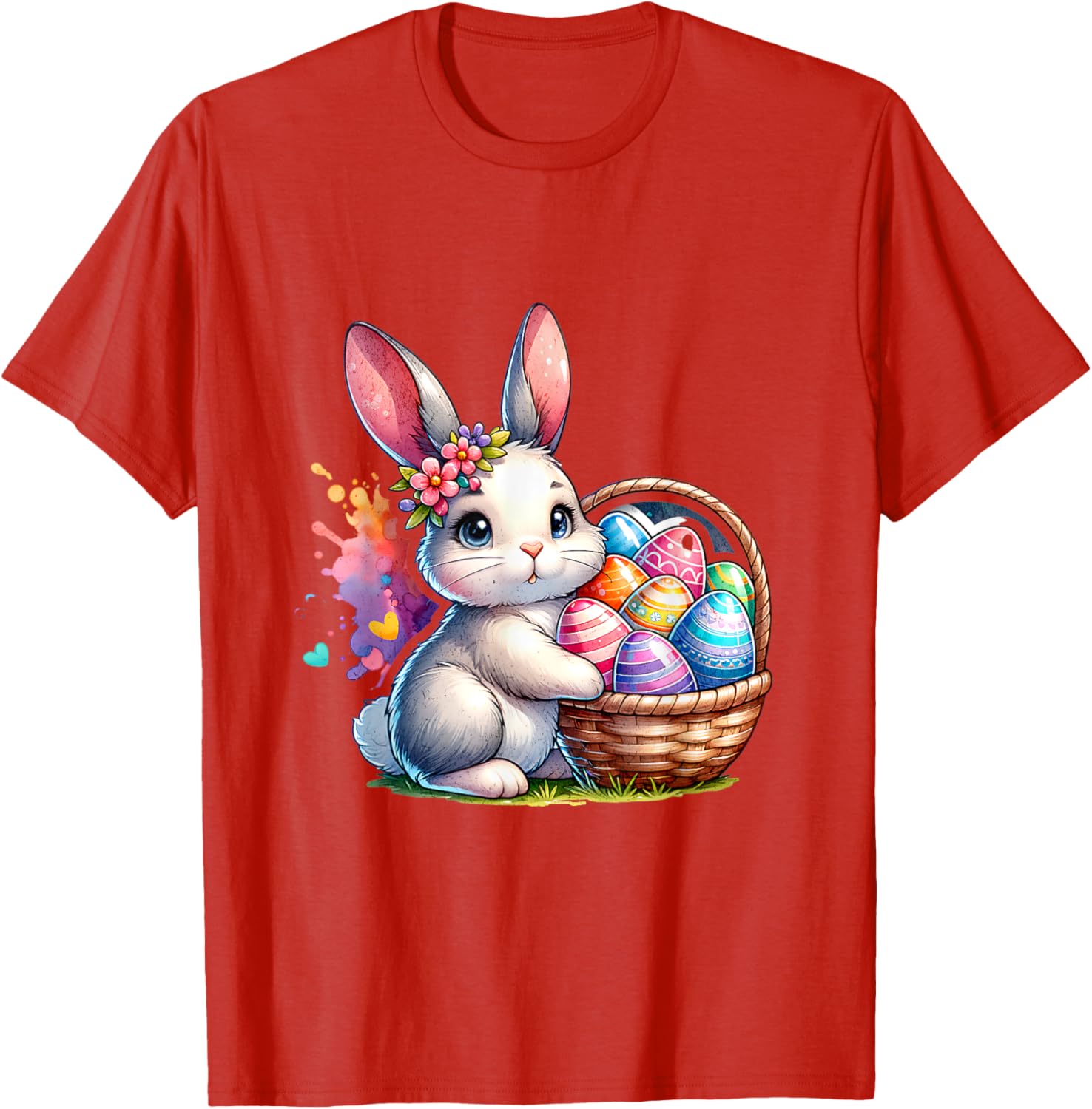 Cute Cottagecore Easter Bunny Ears Kids T-Shirt with Egg Basket Design - 2